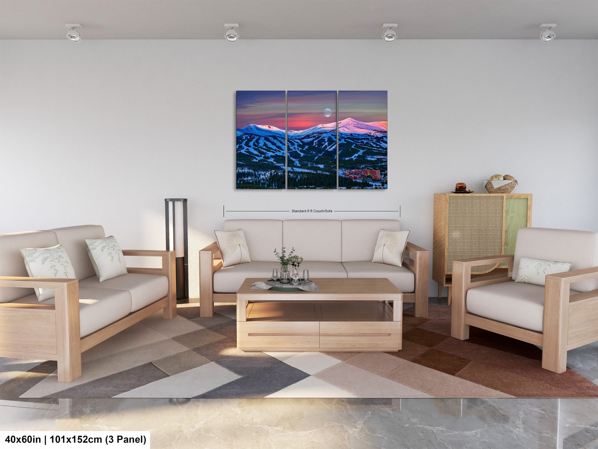 a living room filled with furniture and a painting on the wall