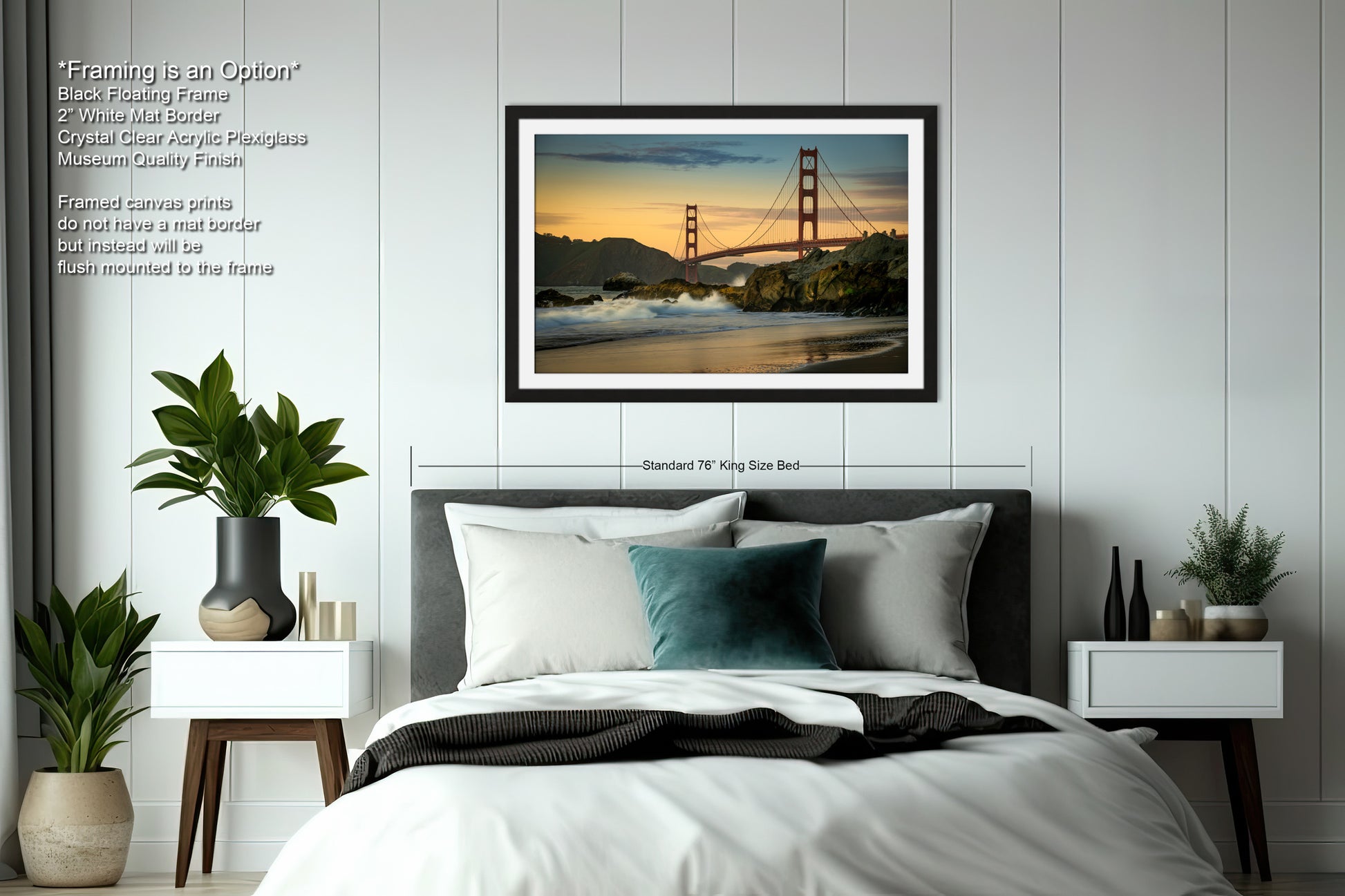 a picture of a bed with a view of the golden gate bridge