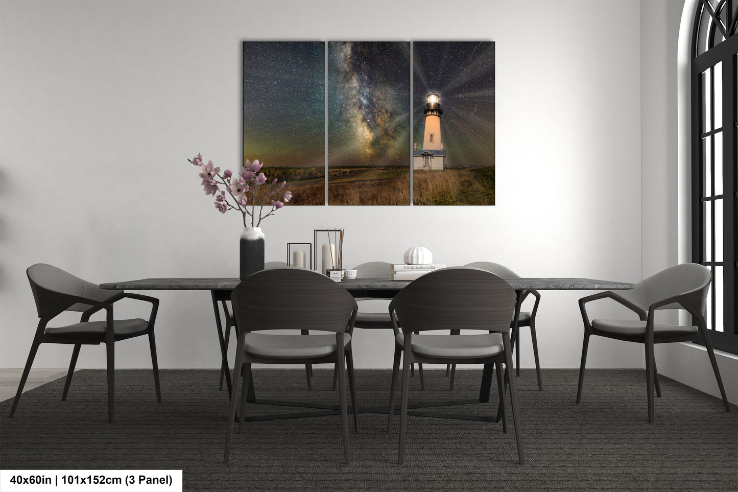 a dining room with a table and chairs
