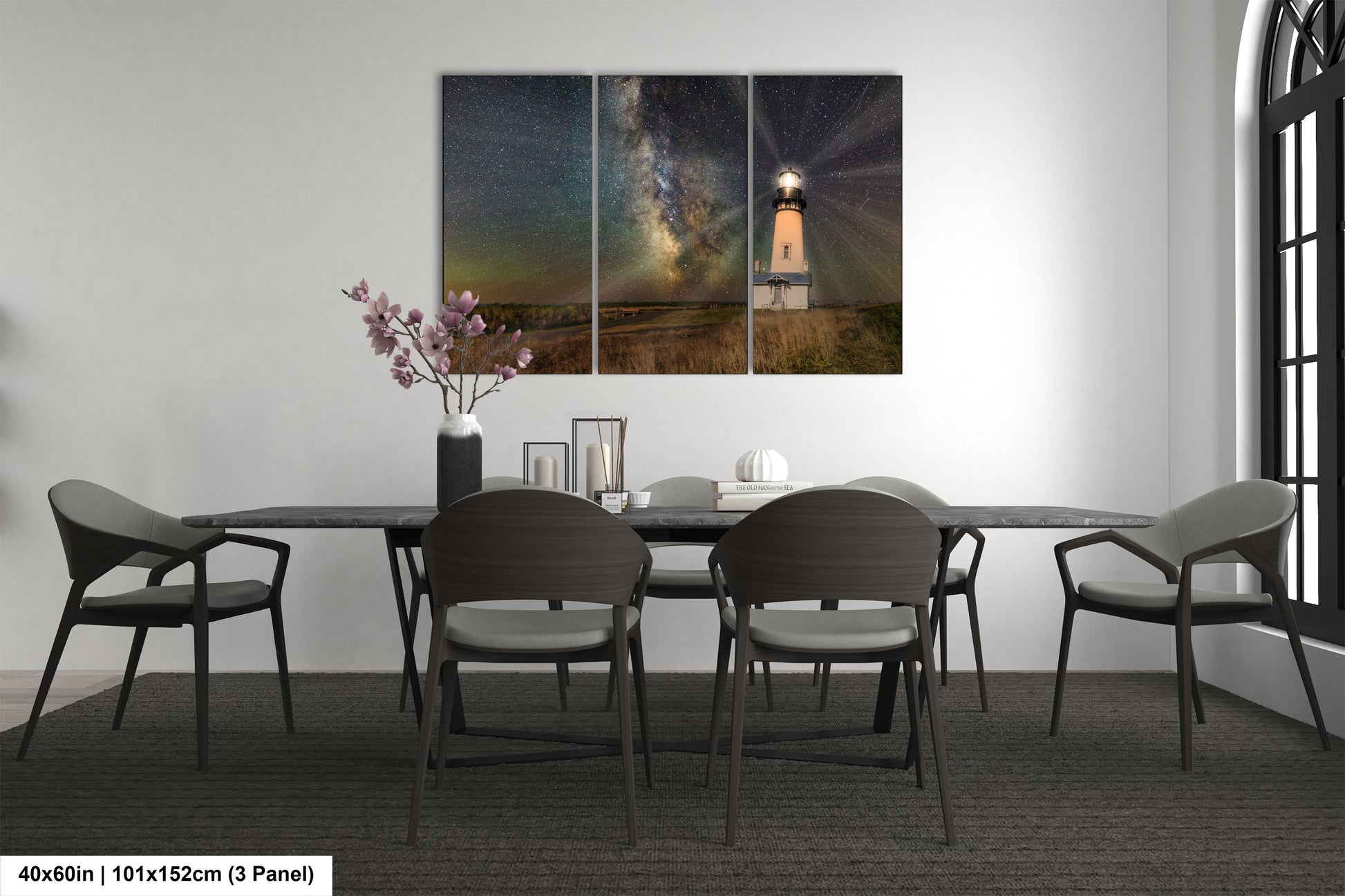 a dining room with a table and chairs
