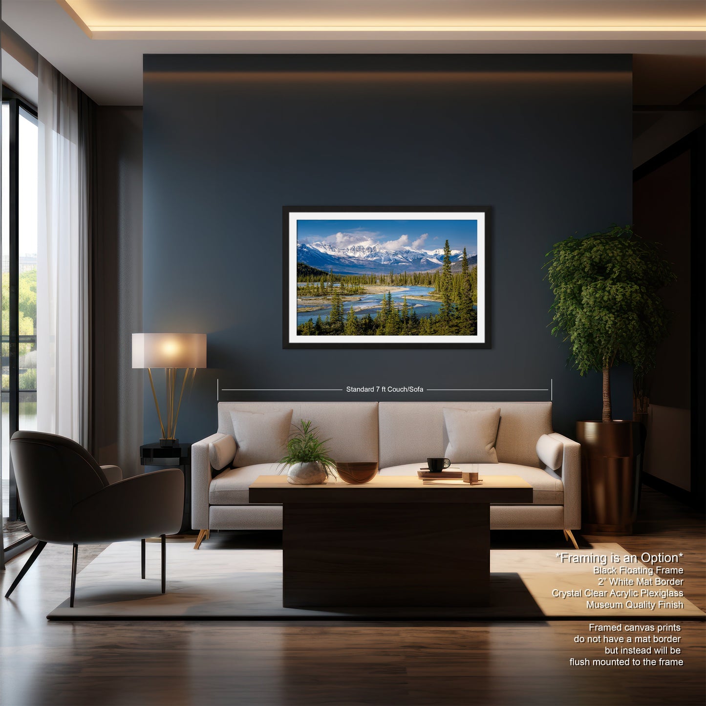 a living room filled with furniture and a painting on the wall