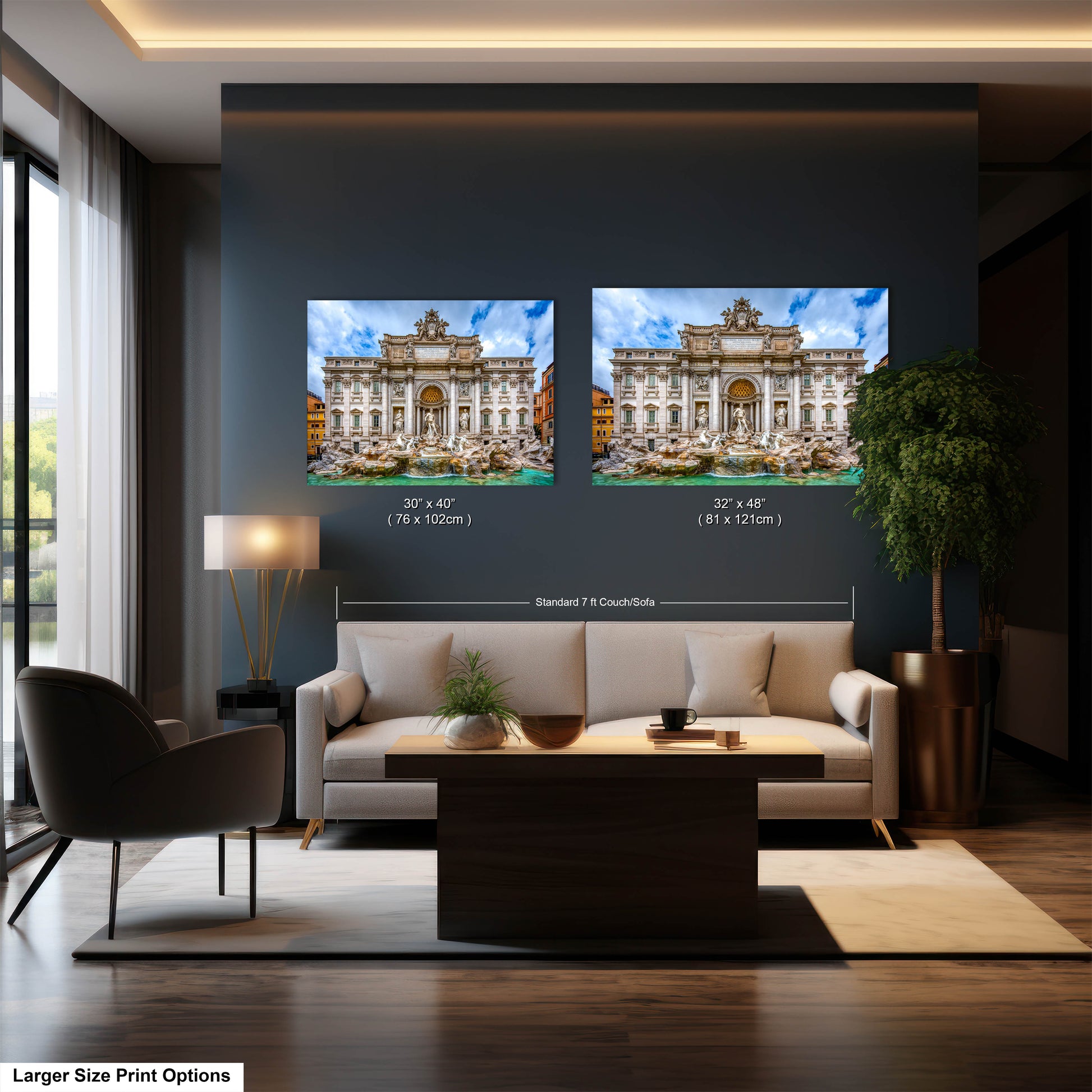 a living room filled with furniture and a painting on the wall