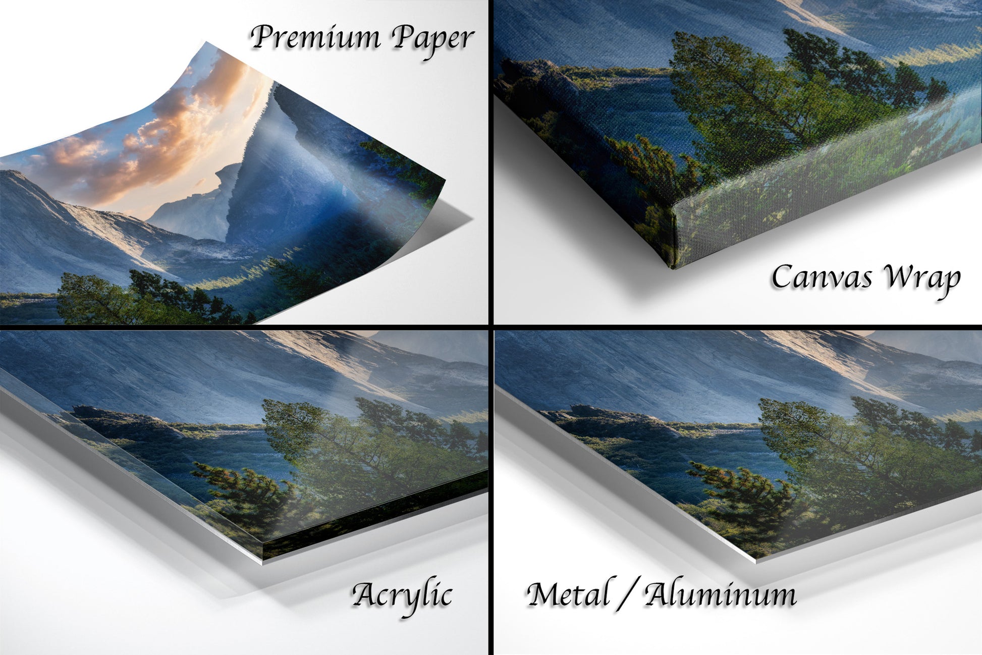 a series of four images of a mountain range