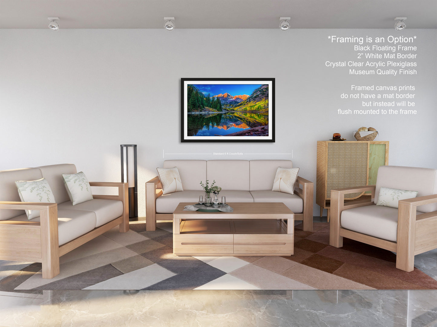 a living room filled with furniture and a painting on the wall