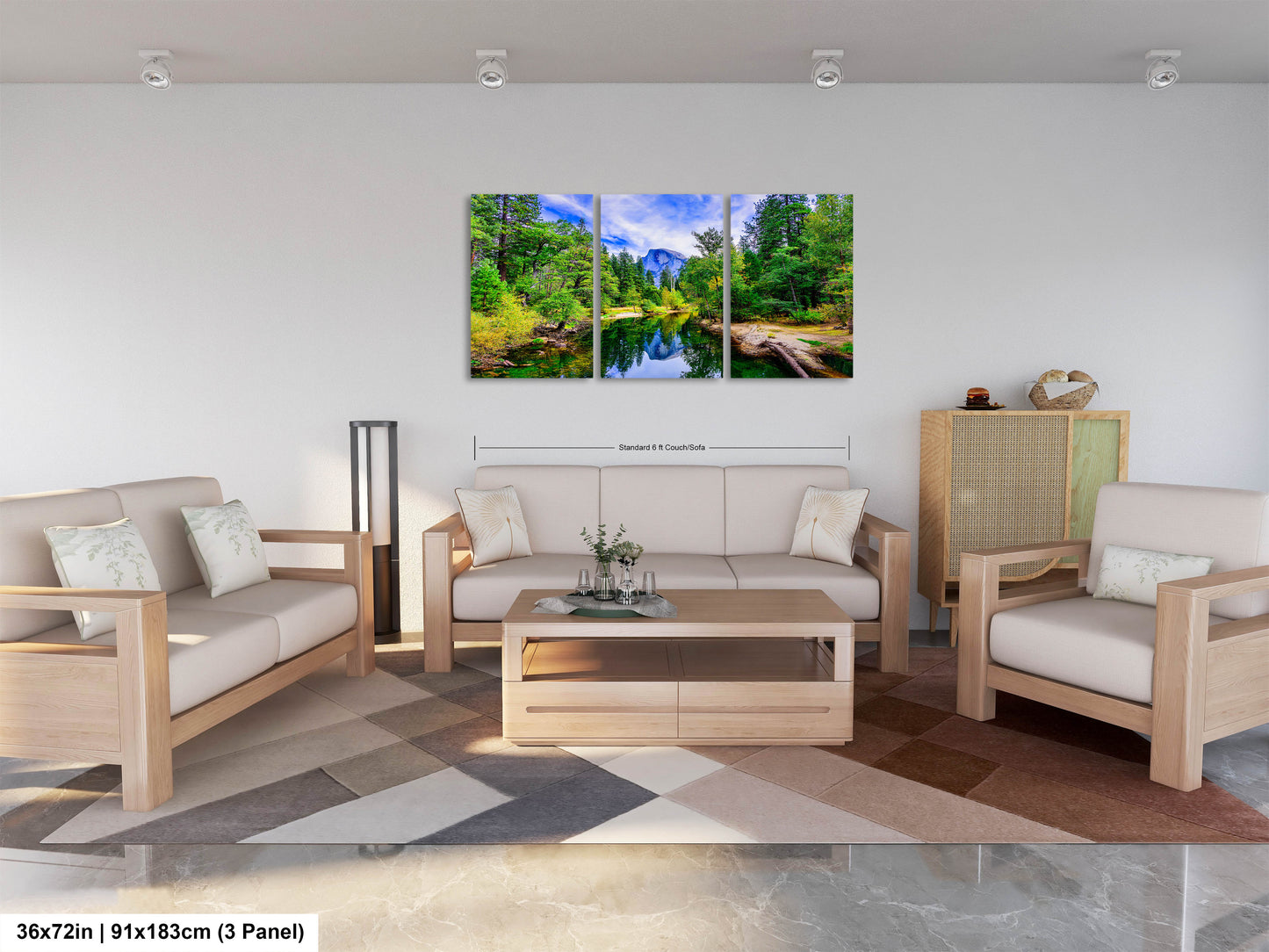 a living room filled with furniture and a painting on the wall
