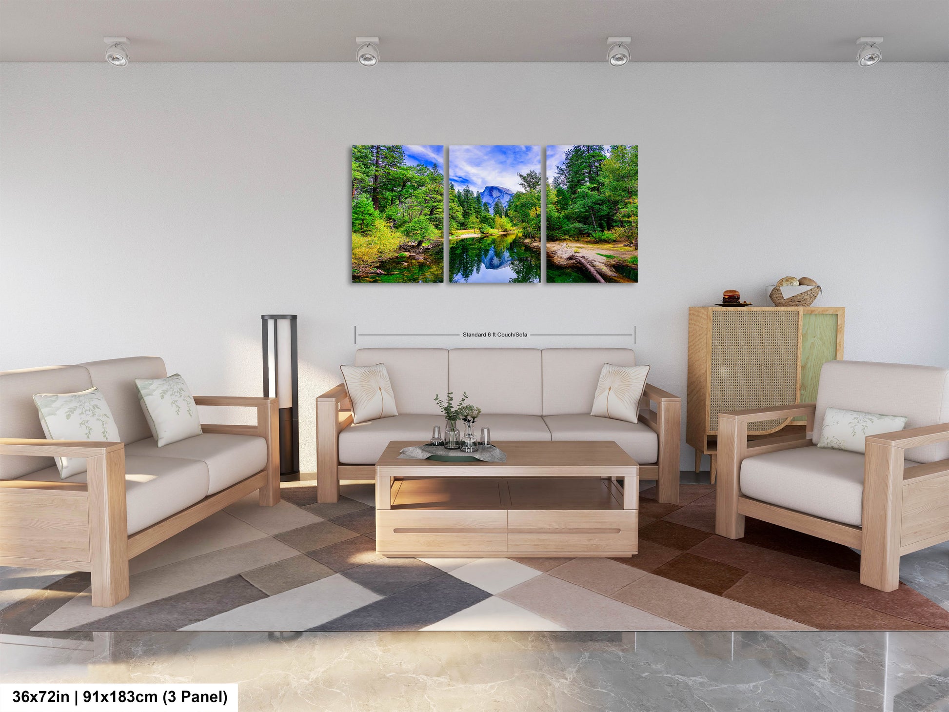 a living room filled with furniture and a painting on the wall