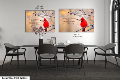 a dining room table with four chairs and a cardinal on it