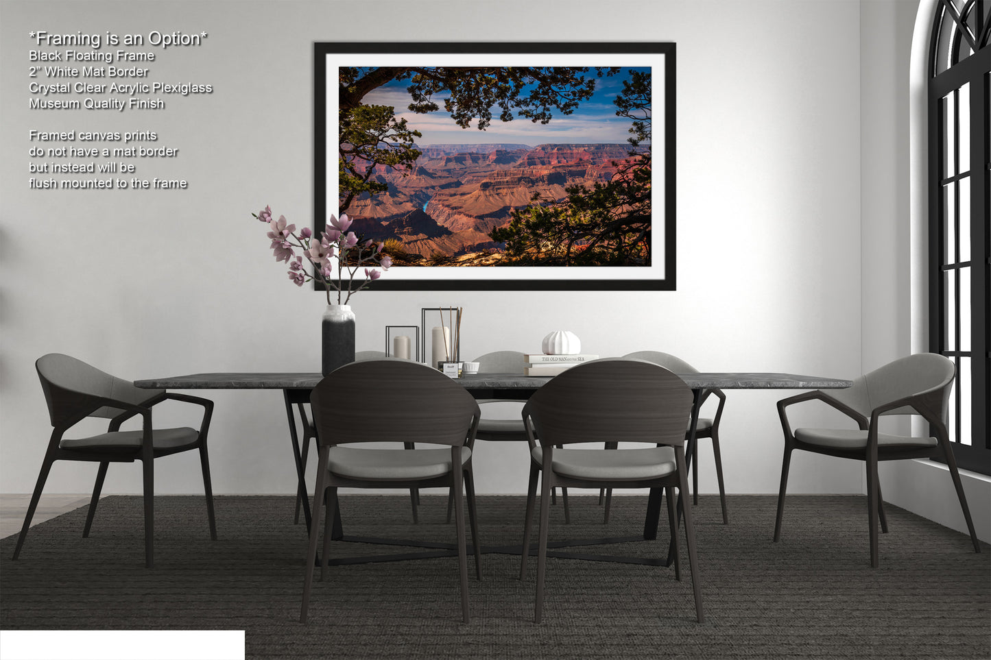 a picture of a dining room with a table and chairs