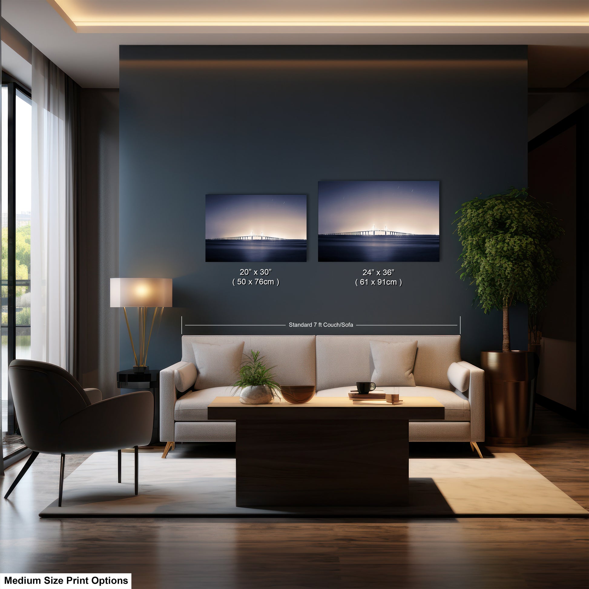 a living room with a couch and a table