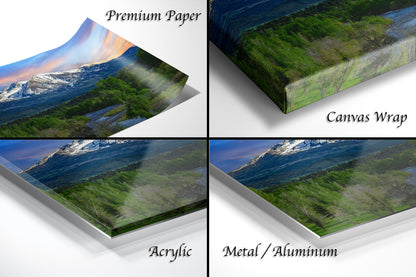 a series of four photos of a mountain range