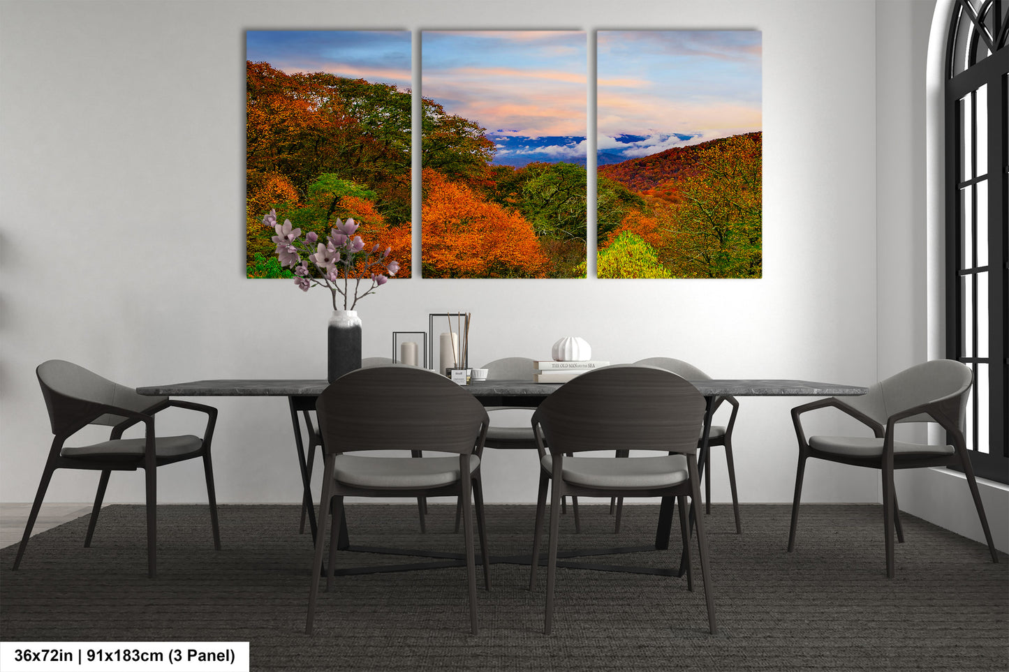 a dining room with a table and chairs