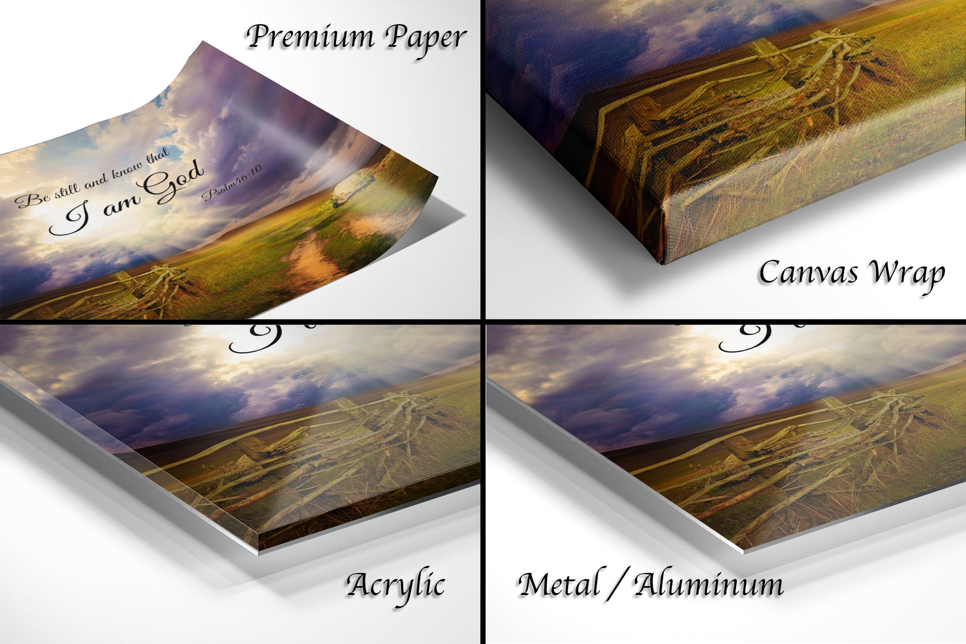 a series of four photos of a landscape