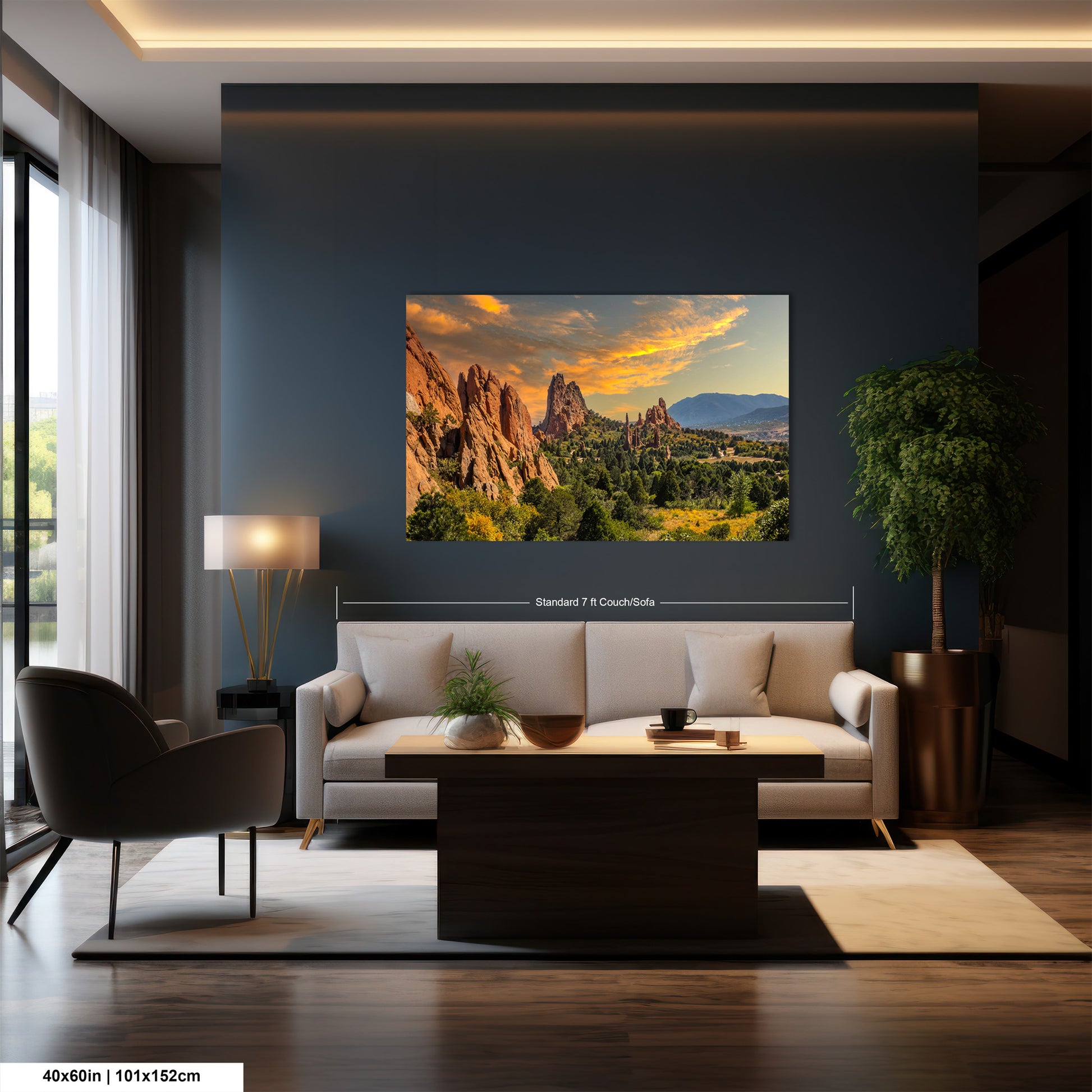 a living room filled with furniture and a painting on the wall