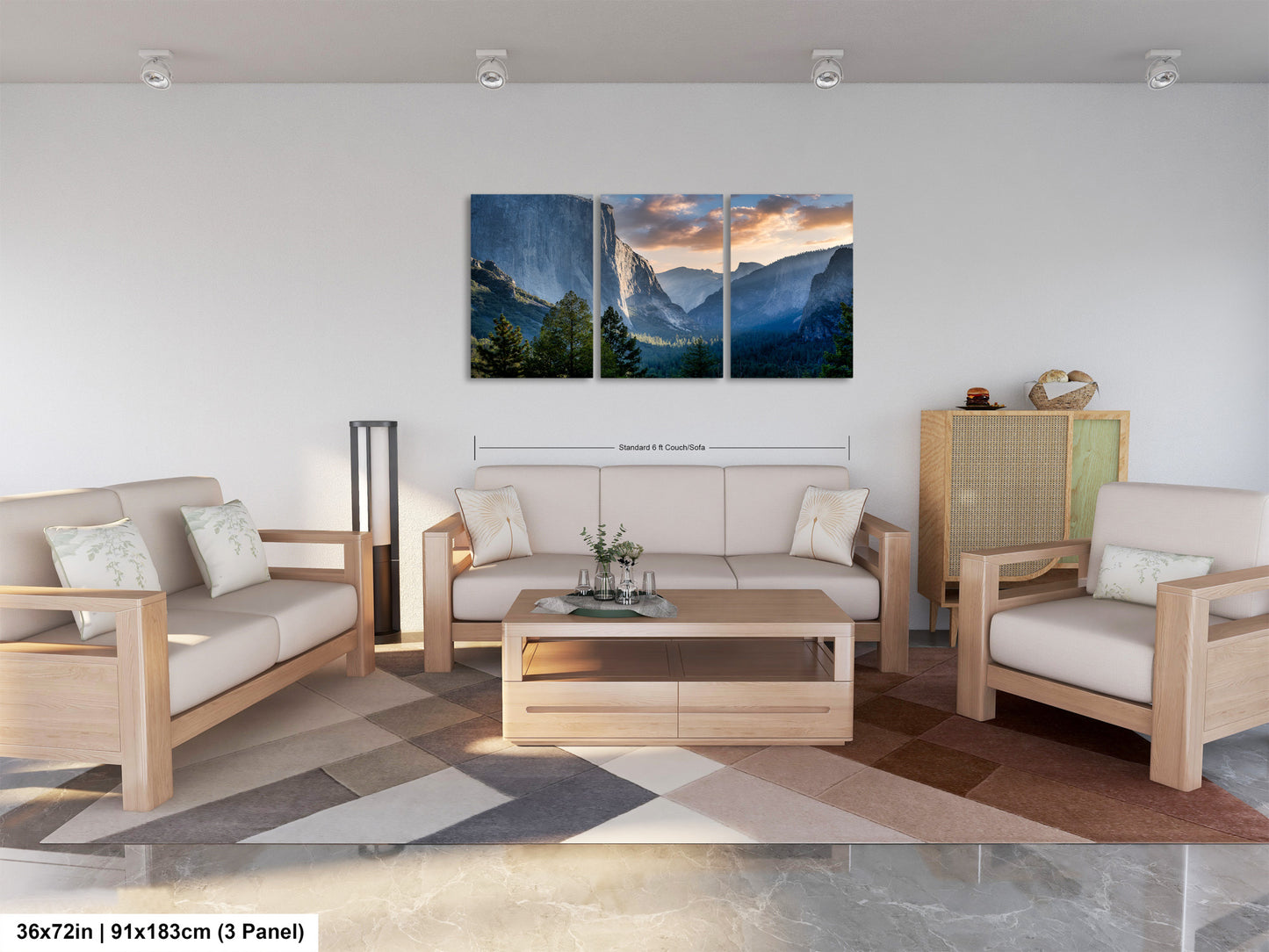 a living room filled with furniture and a painting on the wall