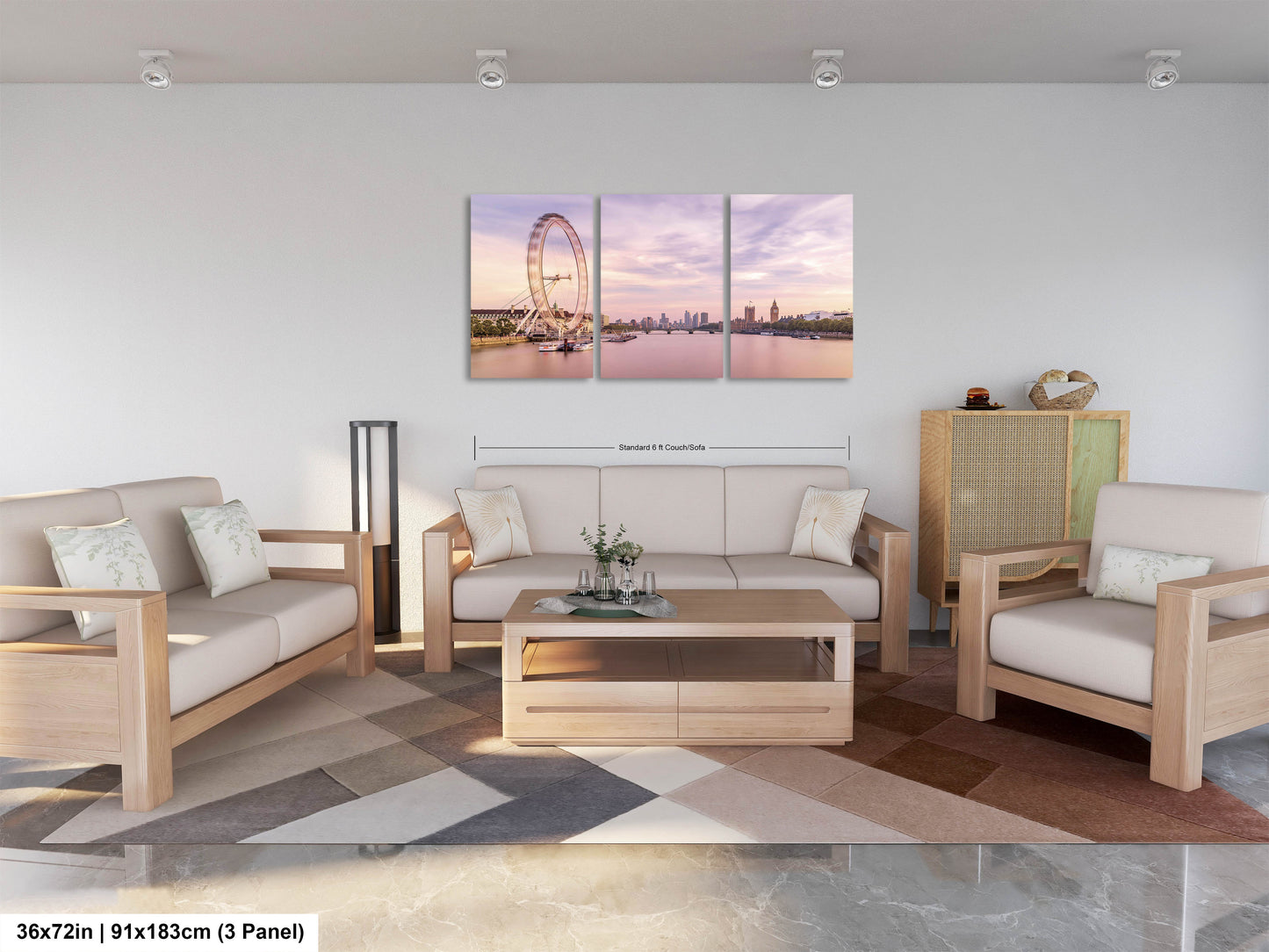 a living room filled with furniture and a painting on the wall