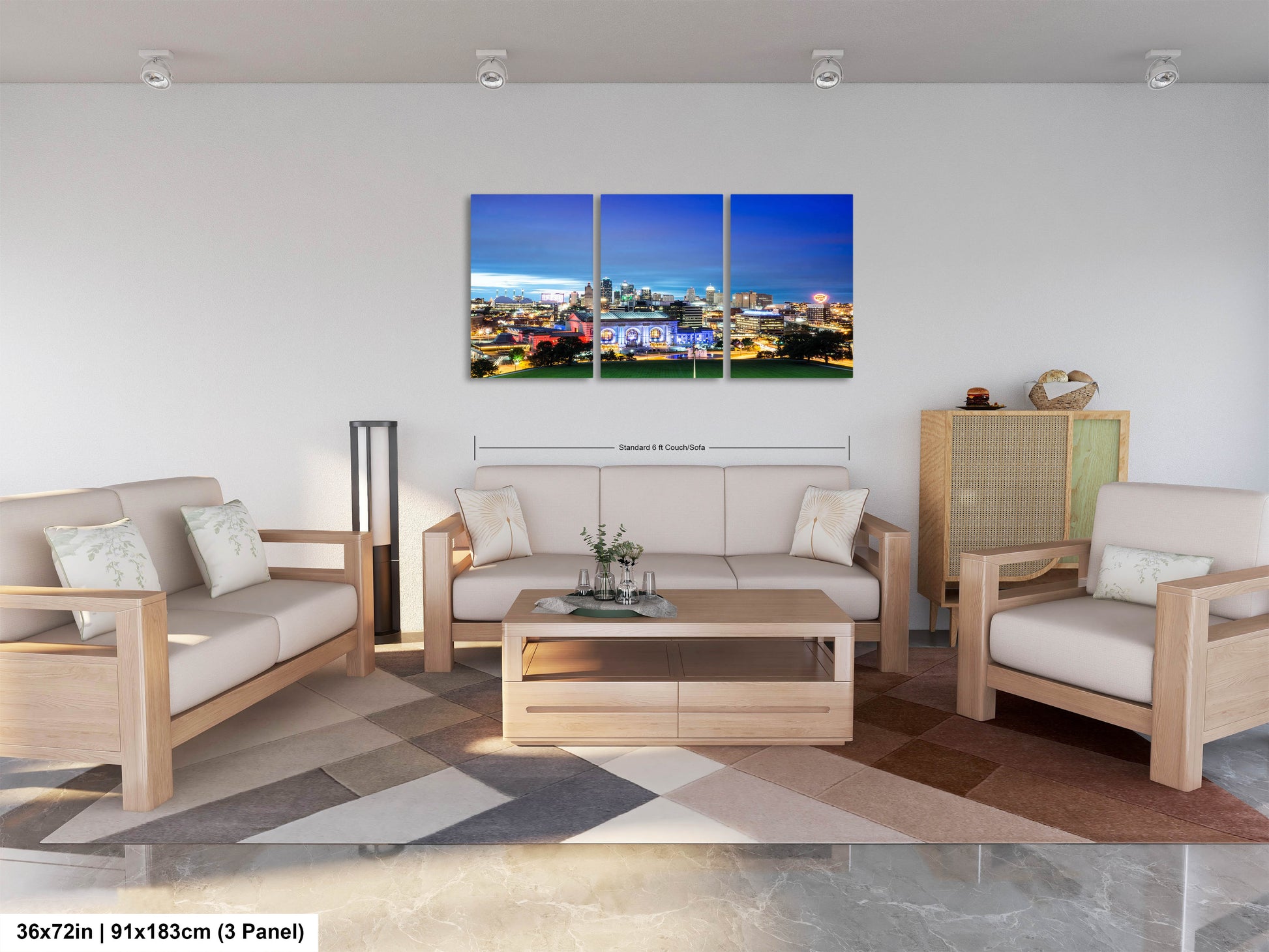 a living room filled with furniture and a painting on the wall