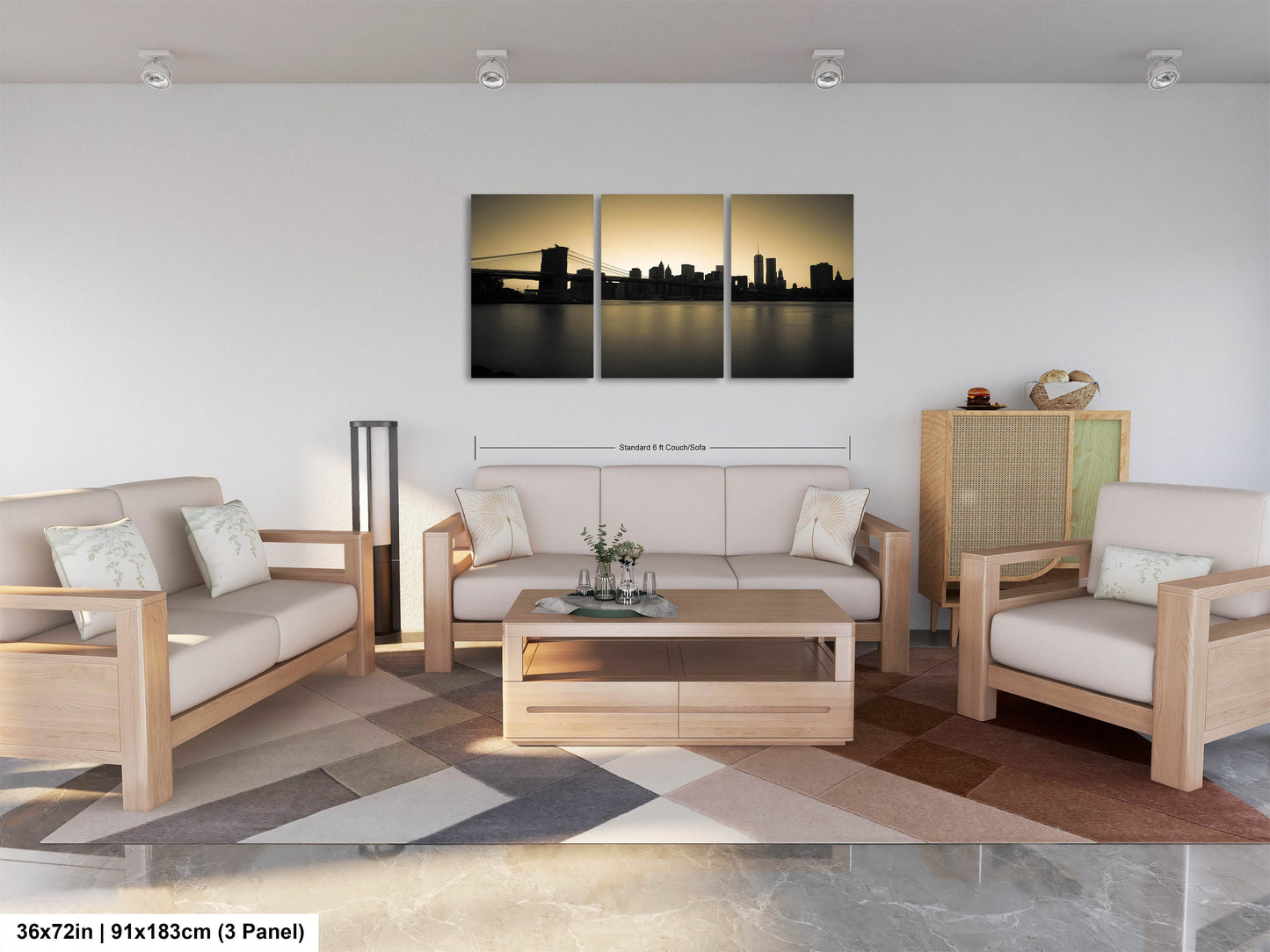 a living room filled with furniture and a painting on the wall