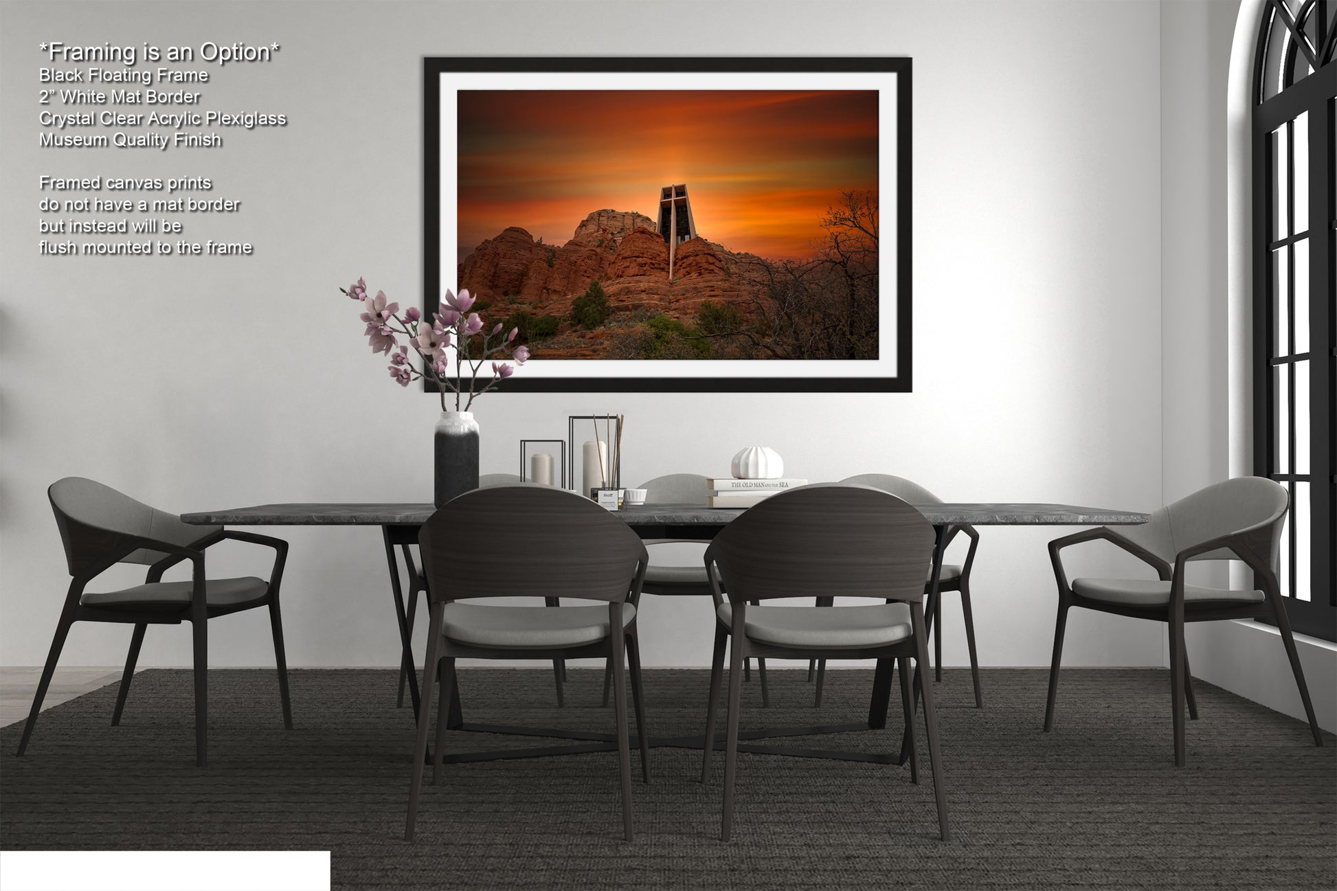 a picture of a dining room with a table and chairs