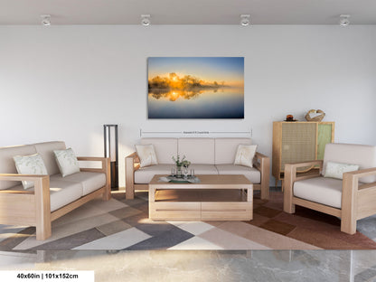 a living room filled with furniture and a painting on the wall
