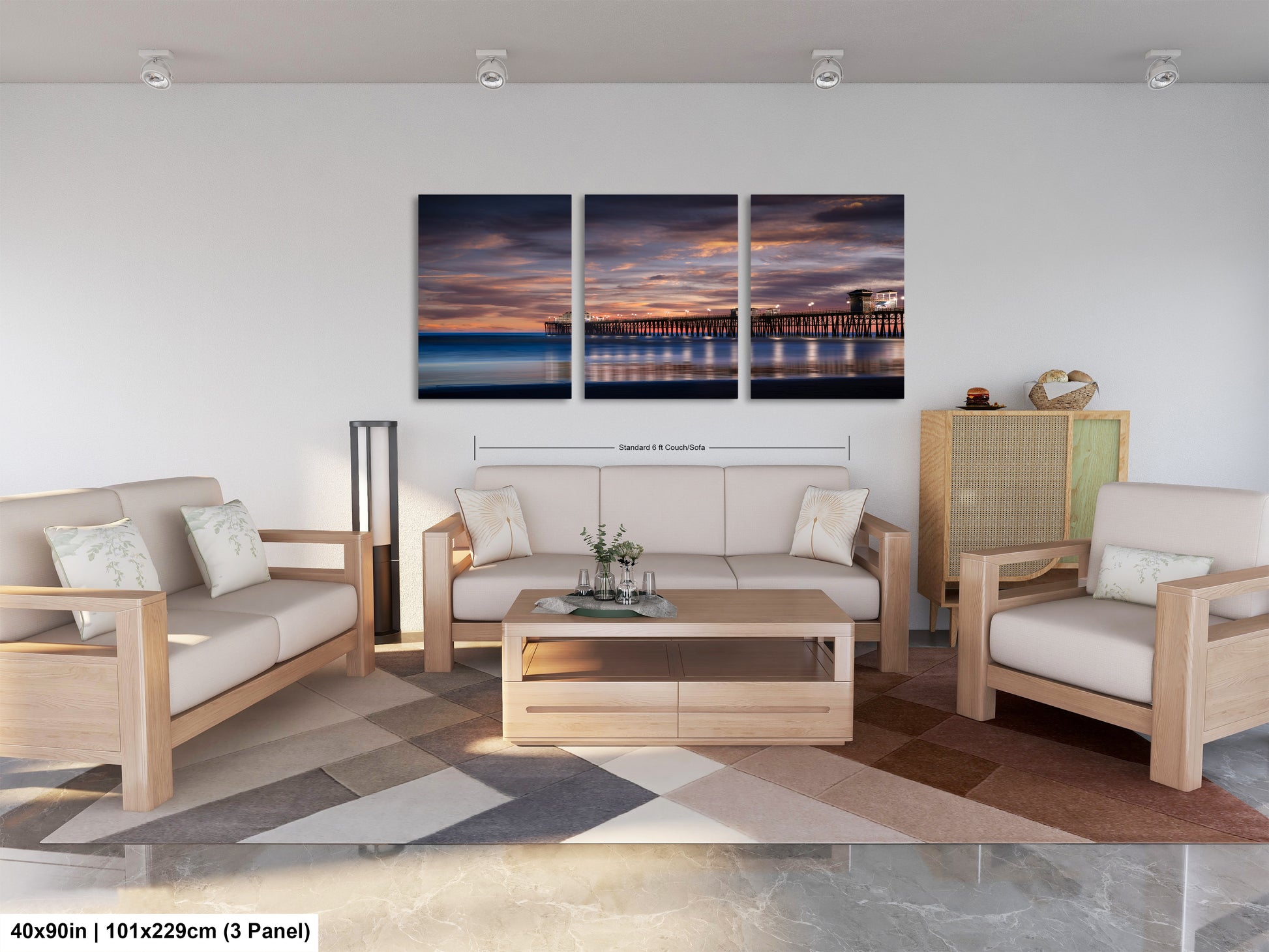 a living room filled with furniture and a painting on the wall