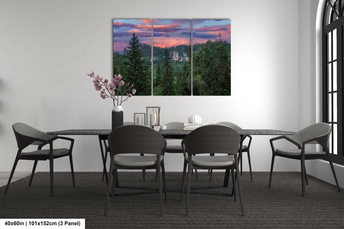 a dining room with a table and chairs
