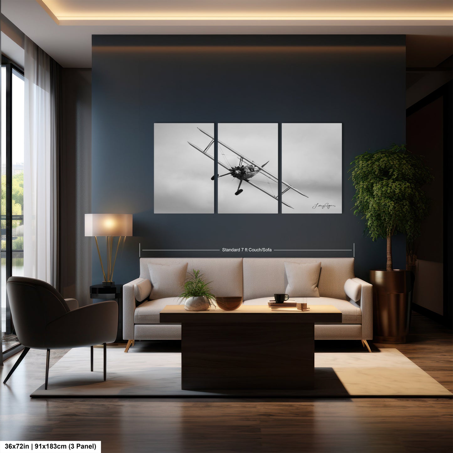 a living room filled with furniture and a painting on the wall
