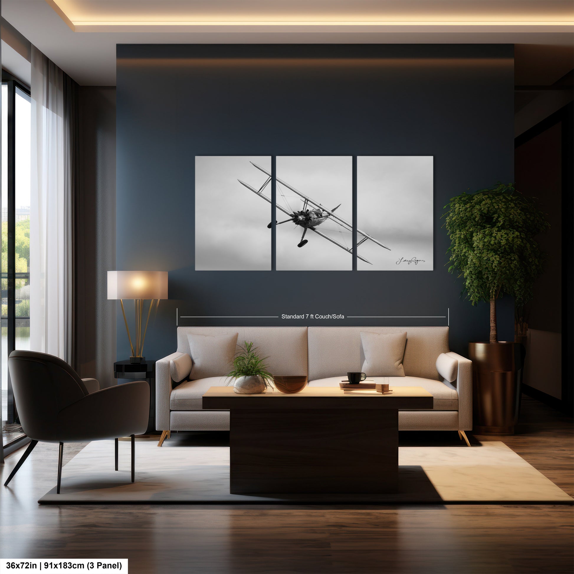 a living room filled with furniture and a painting on the wall