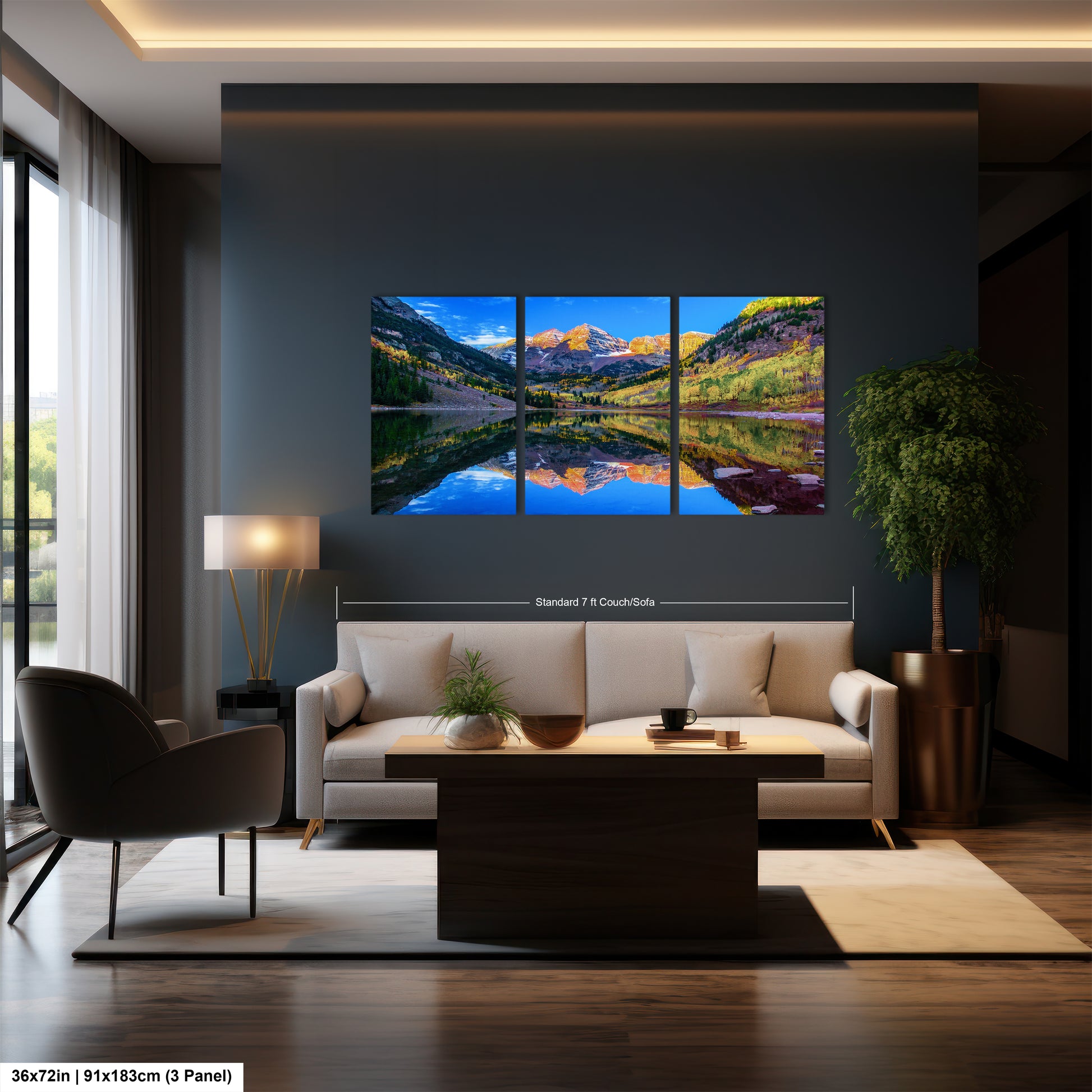 a living room filled with furniture and a painting on the wall
