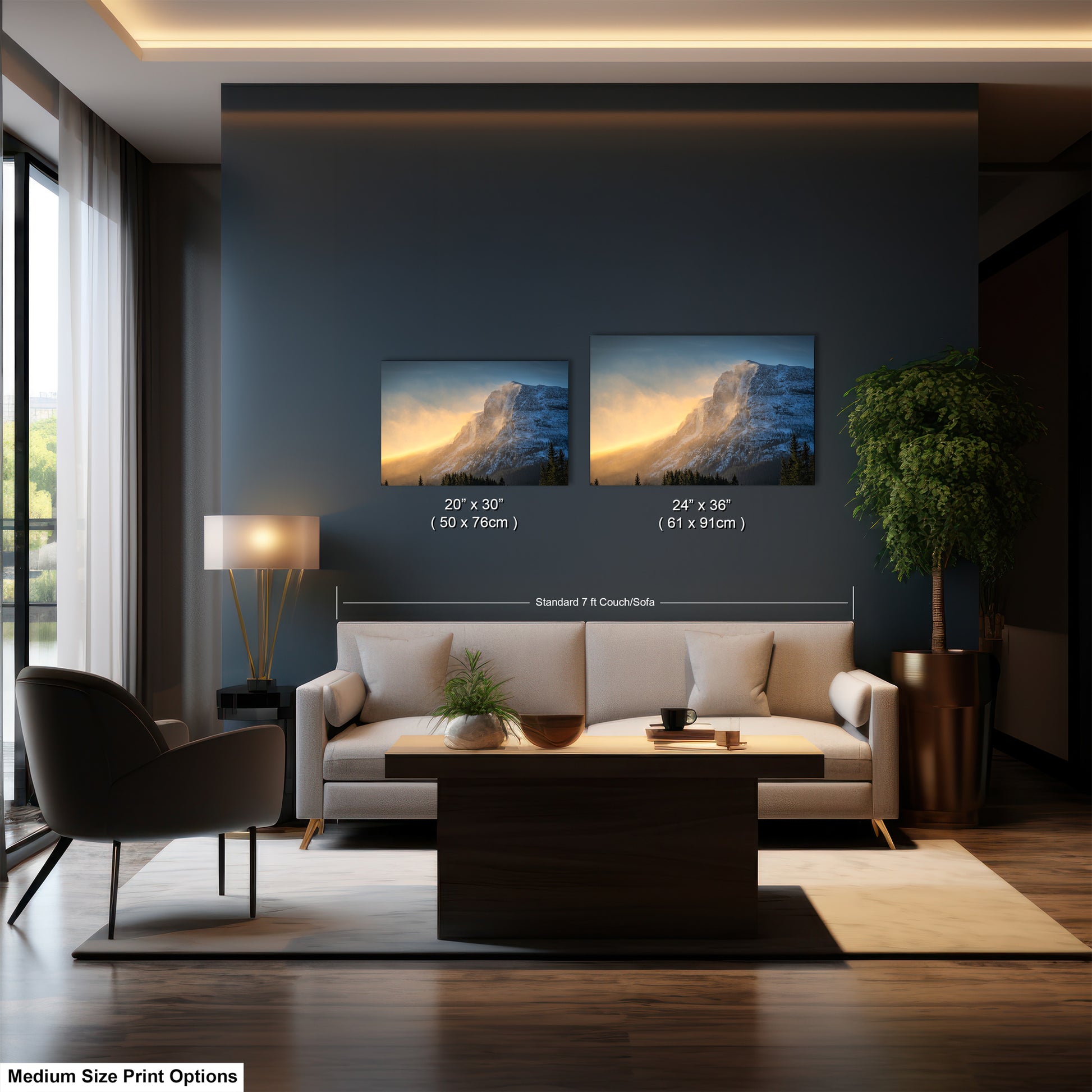 a living room with a couch and a table