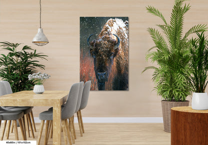 a room with a table and chairs and a painting on the wall