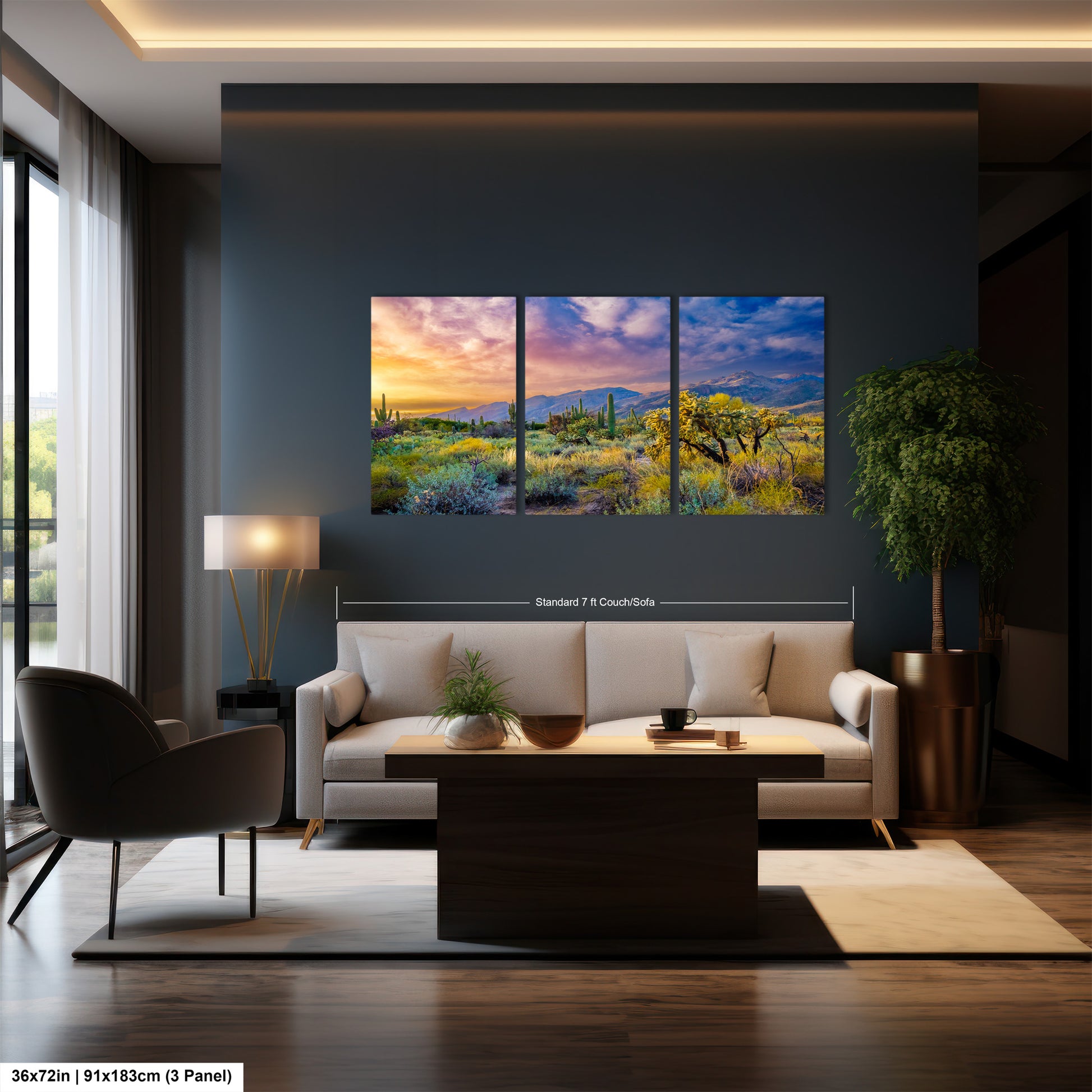 a living room filled with furniture and a painting on the wall