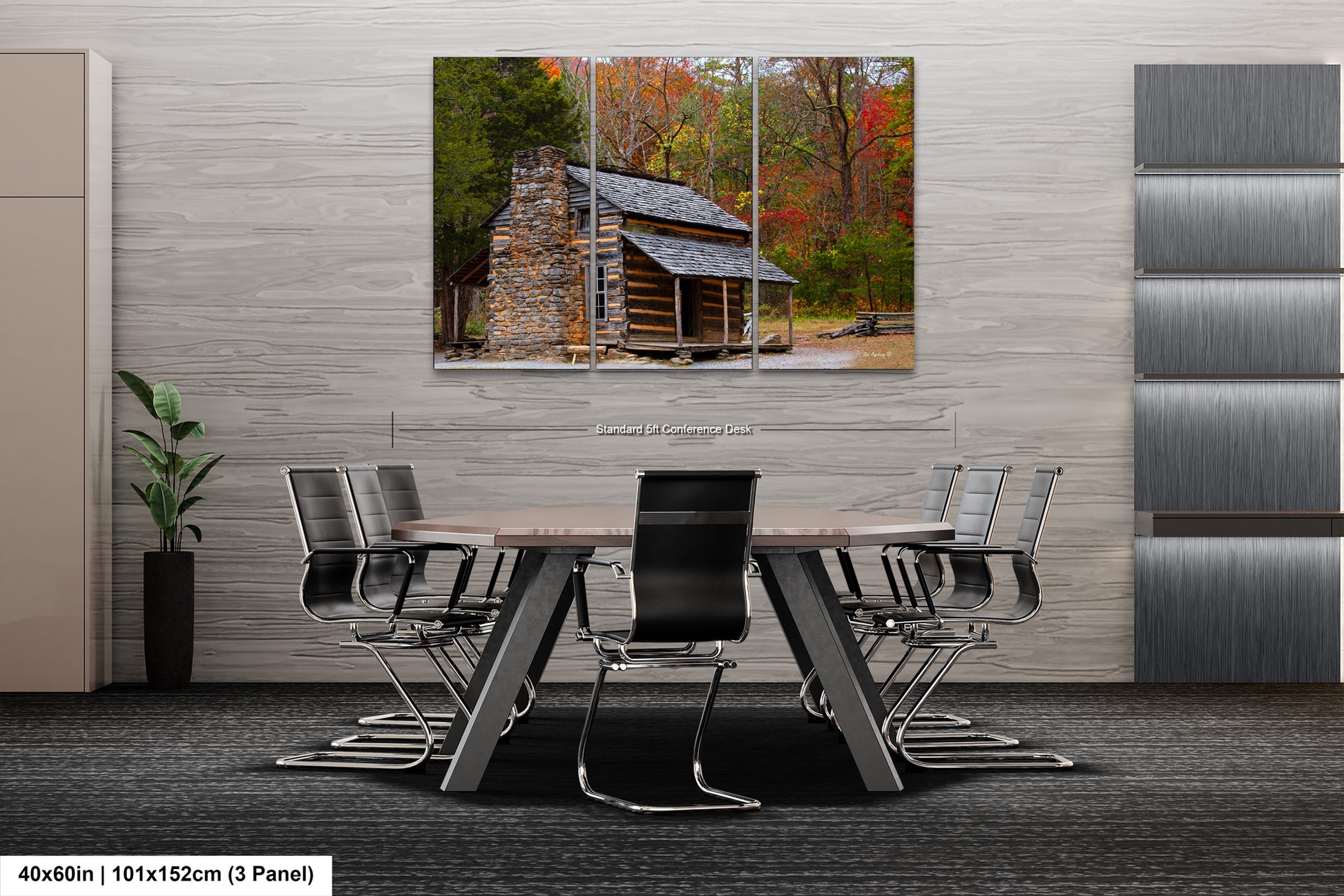 a table and chairs in a room with a painting on the wall