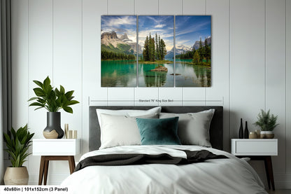 a bedroom scene with a bed and a painting on the wall