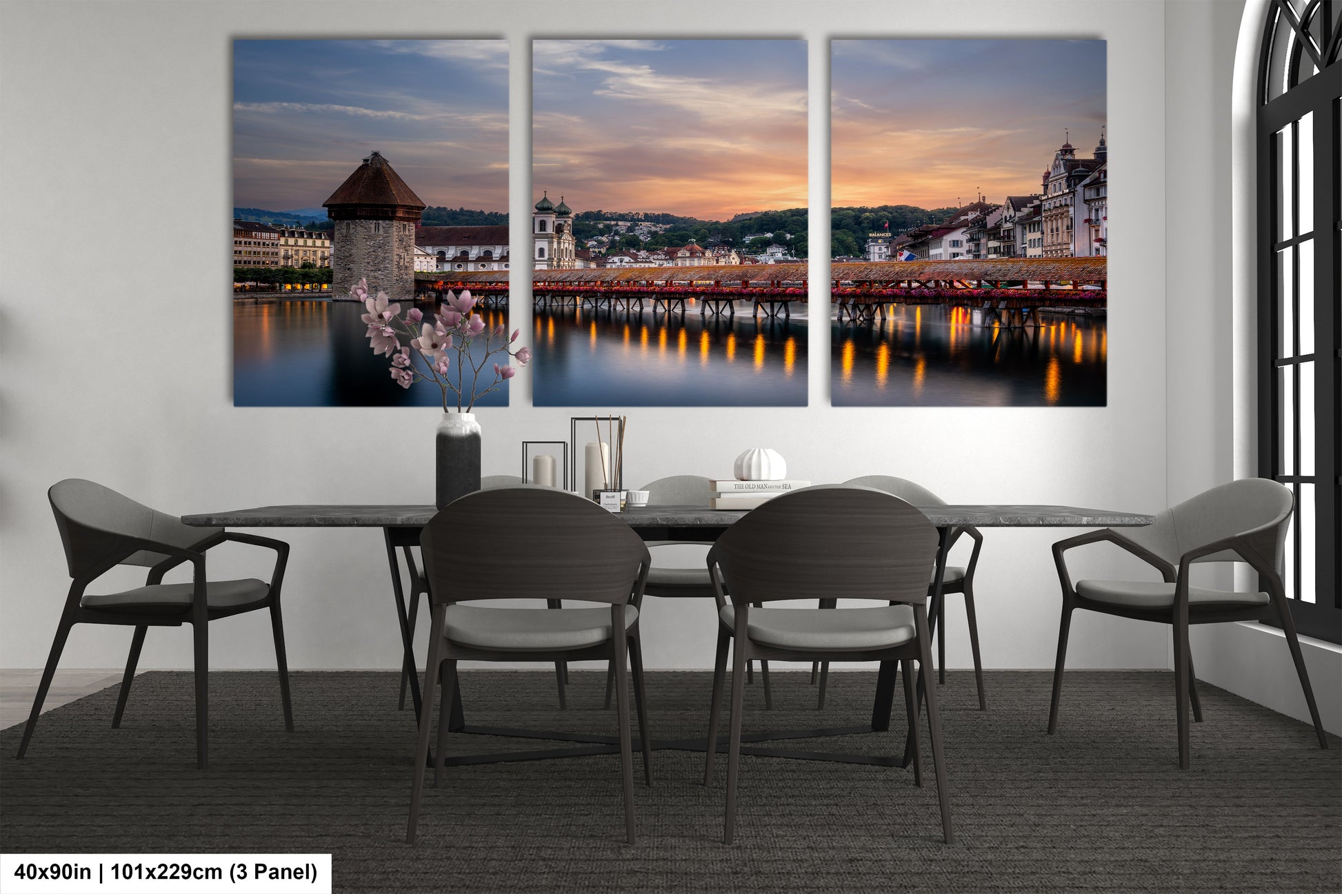 a dining room with a table and chairs