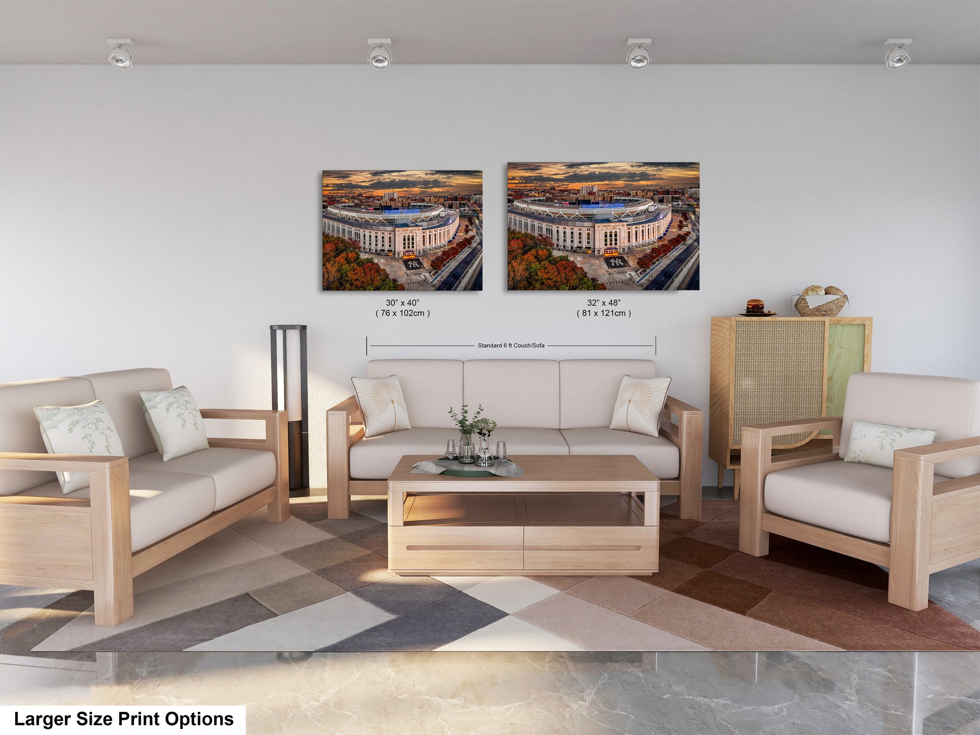 a living room filled with furniture next to a white wall