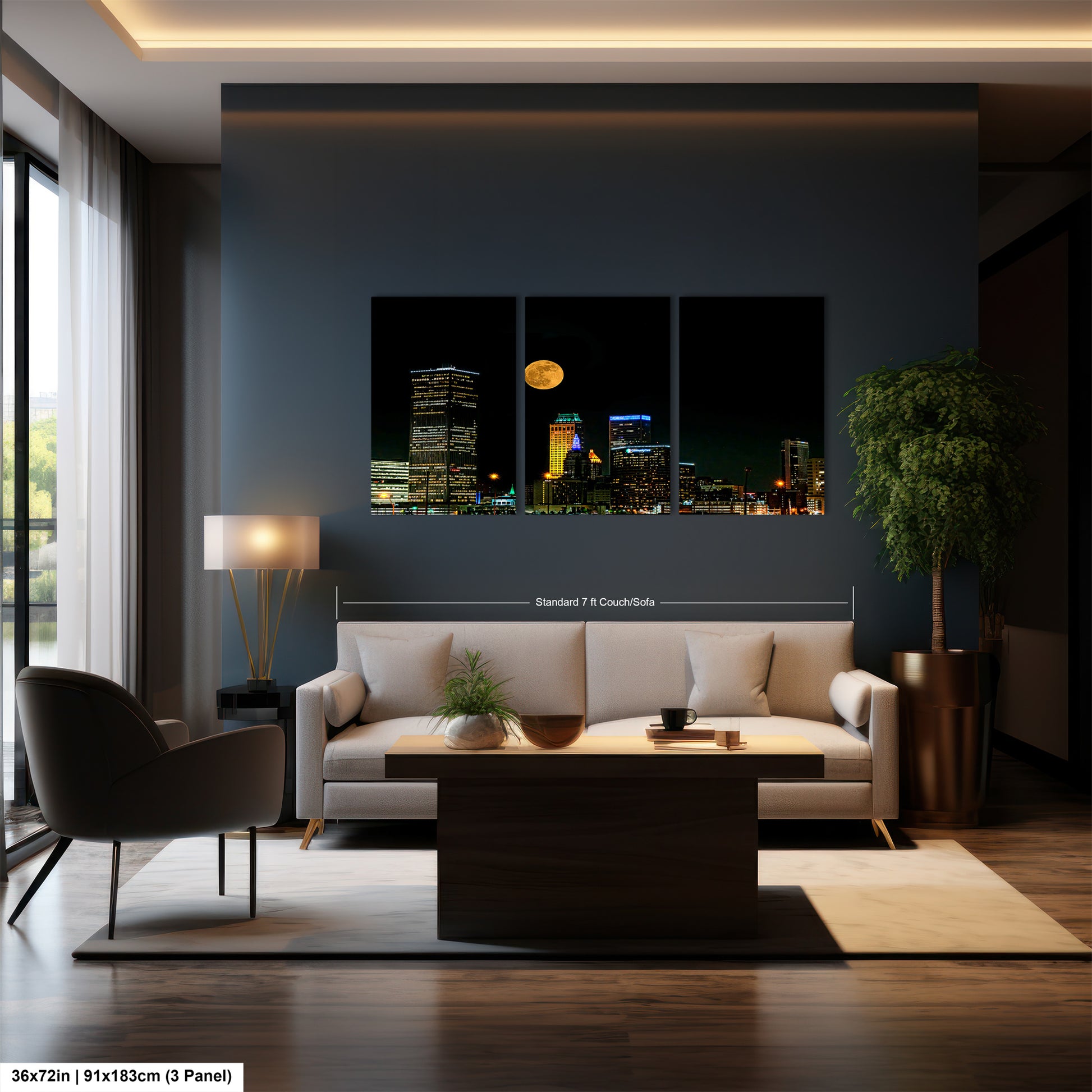 a living room filled with furniture and a large window