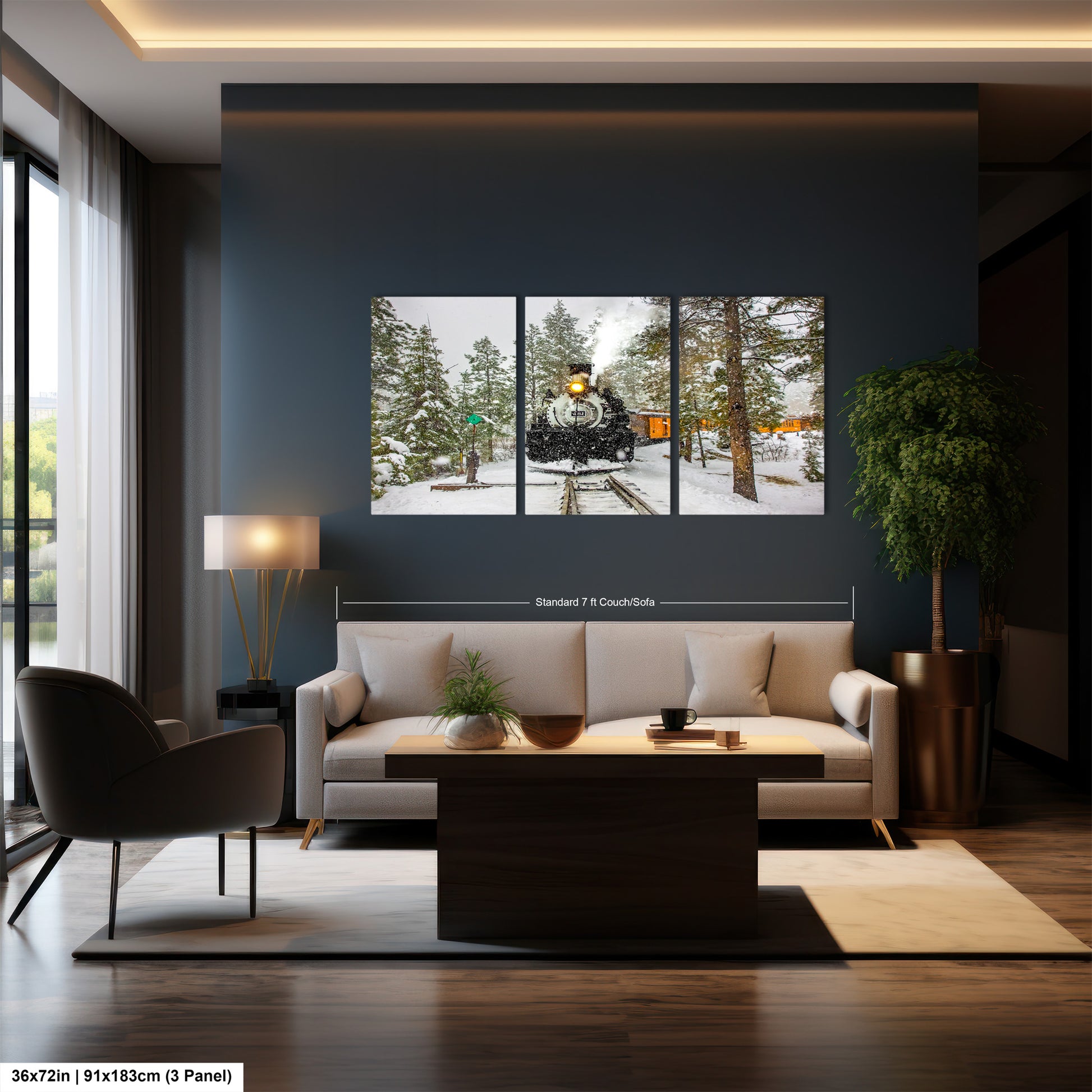 a living room filled with furniture and a painting on the wall