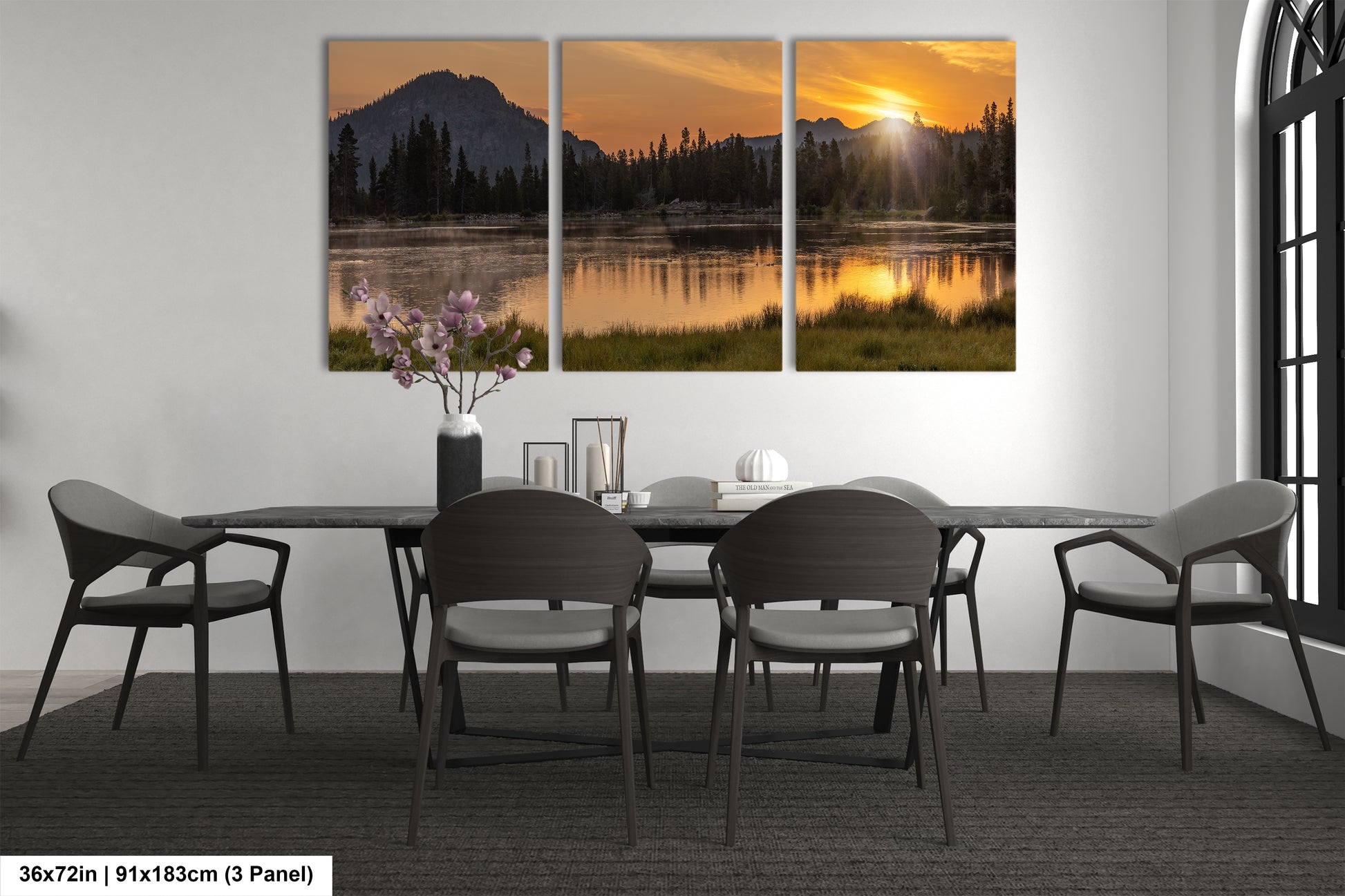 a dining room with a table and chairs
