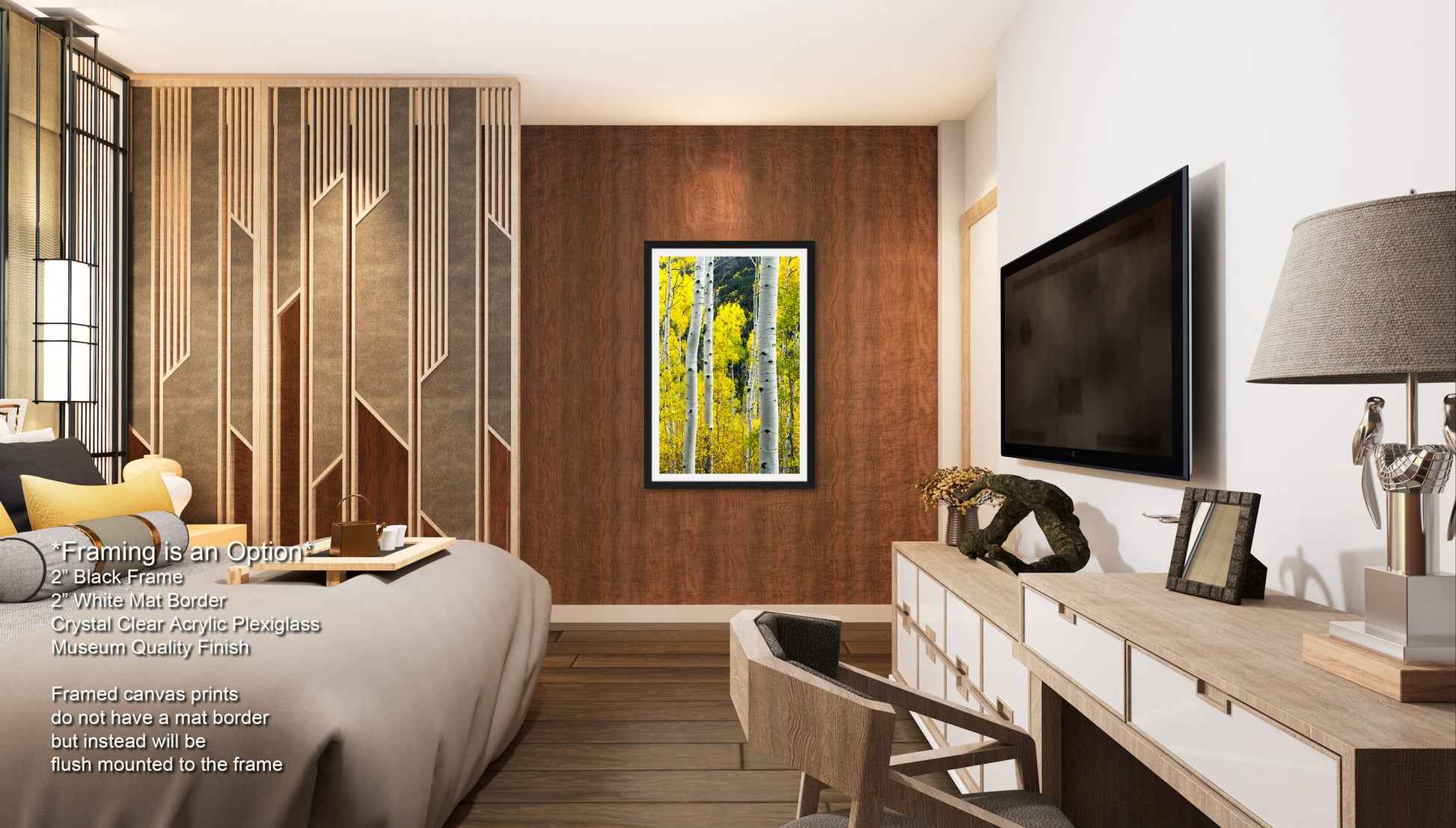 a bed room with a neatly made bed and a flat screen tv