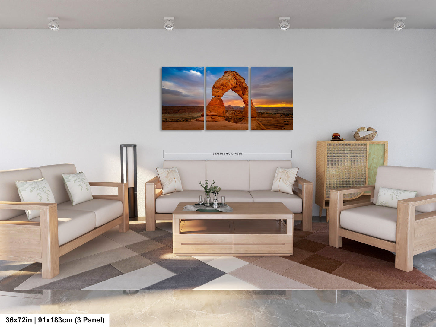 a living room filled with furniture and a painting on the wall
