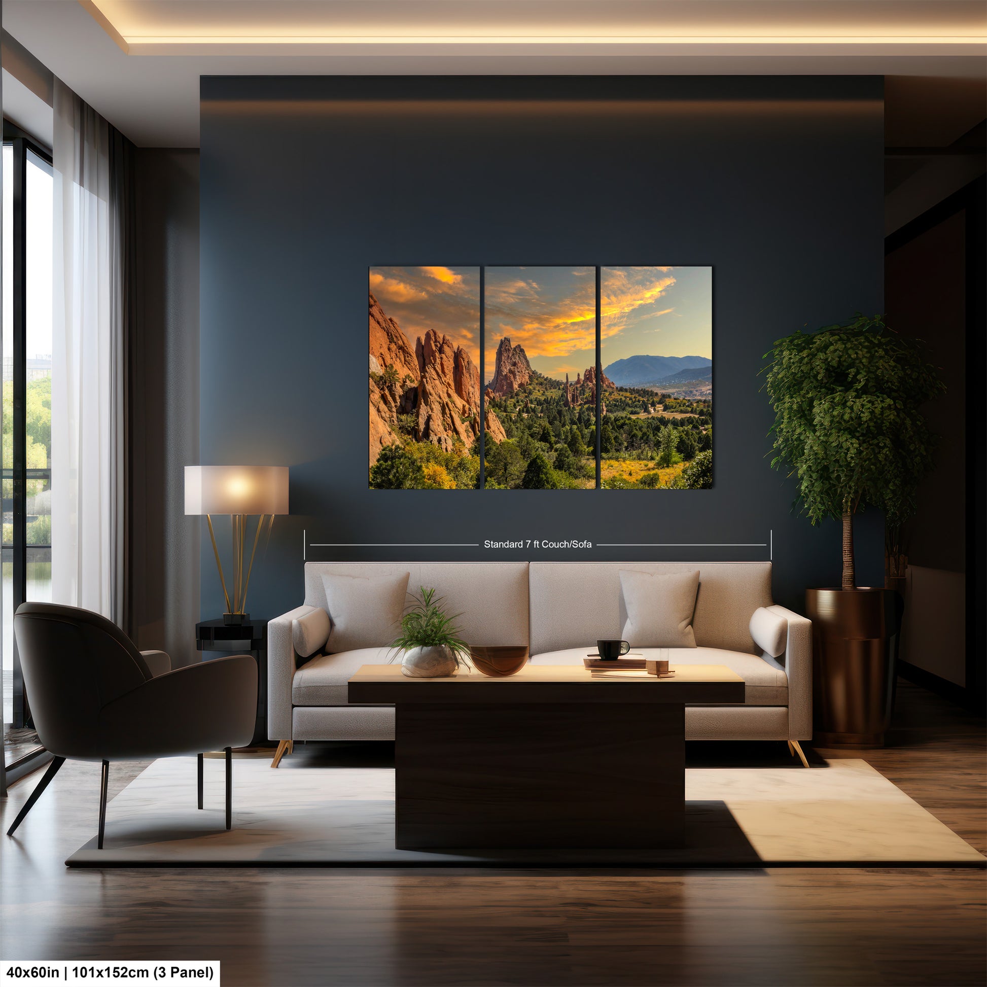 a living room filled with furniture and a painting on the wall