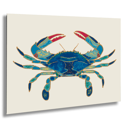 a painting of a blue crab on a white background