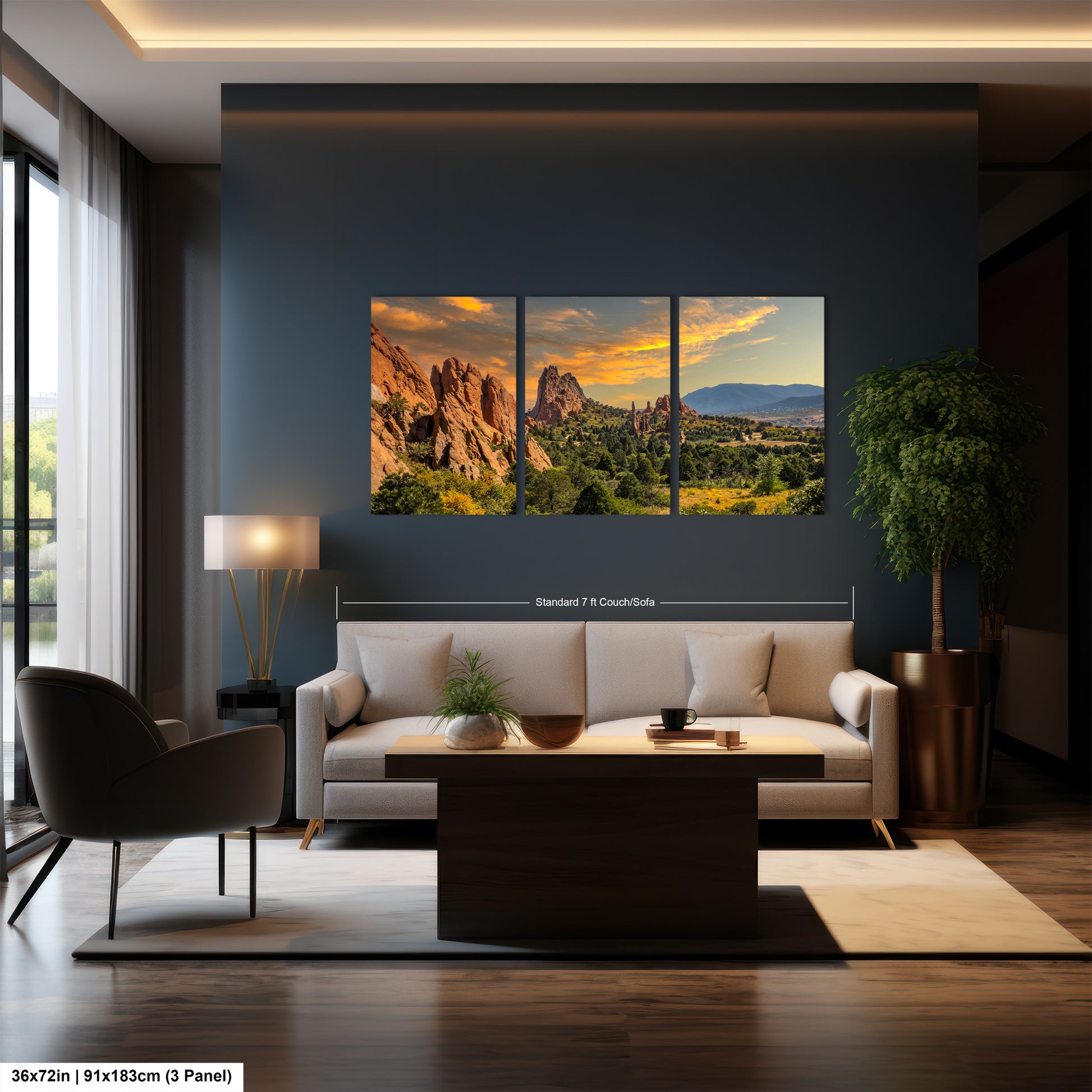 a living room filled with furniture and a painting on the wall