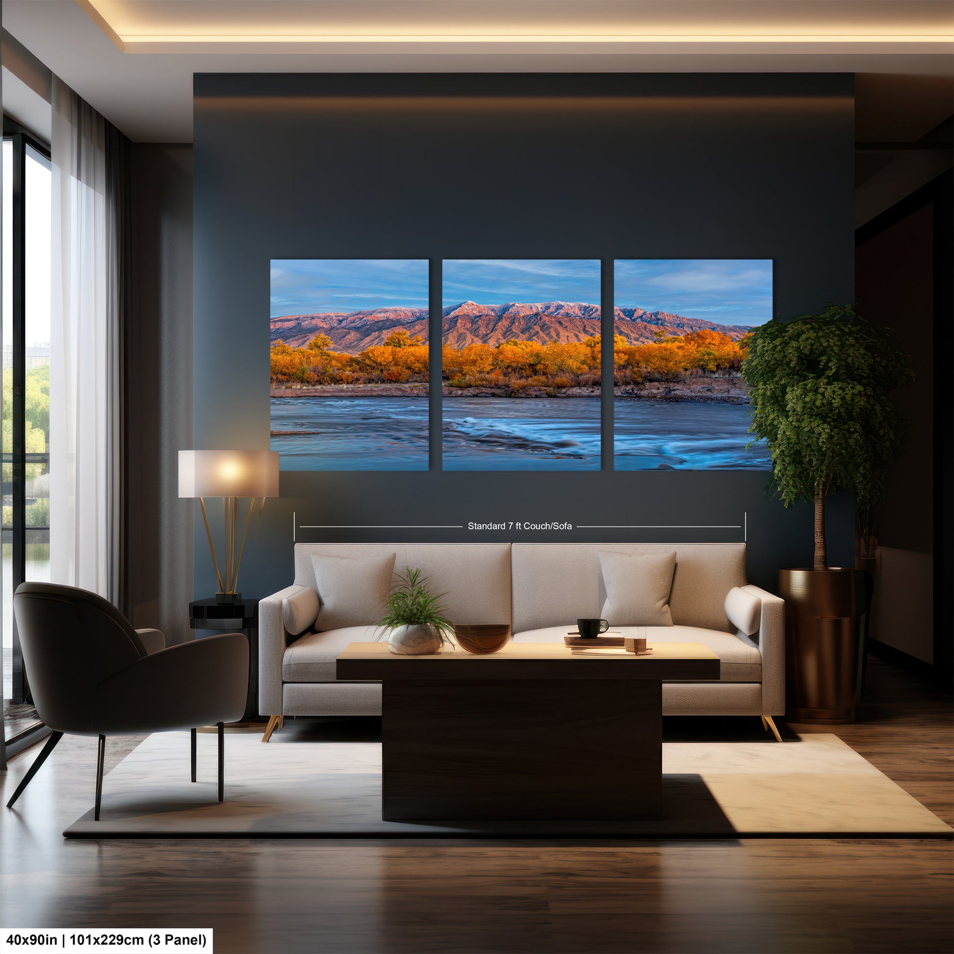 a living room filled with furniture and a painting on the wall