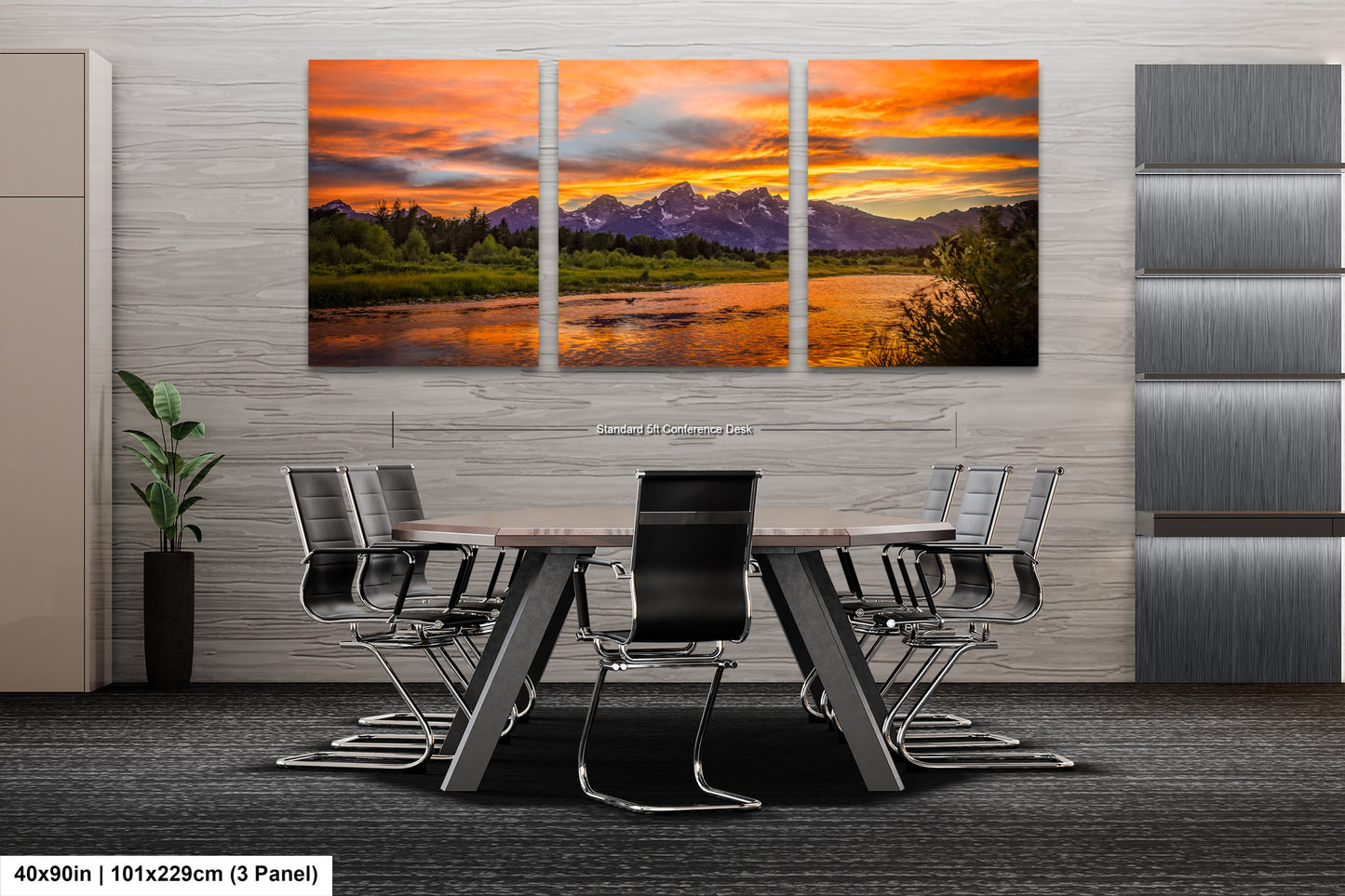 a dining room table with chairs and a painting on the wall