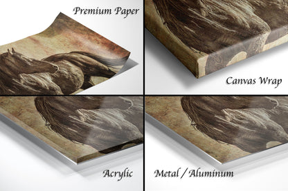 four different images of a horse on a canvas