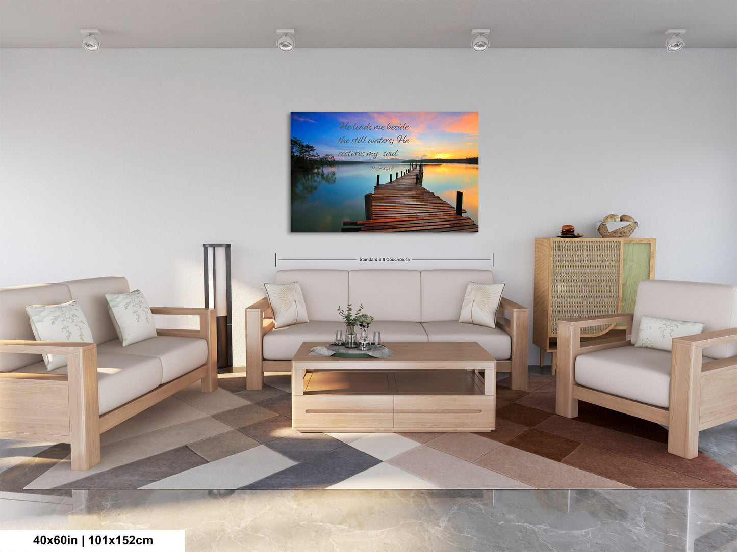 a living room filled with furniture and a painting on the wall