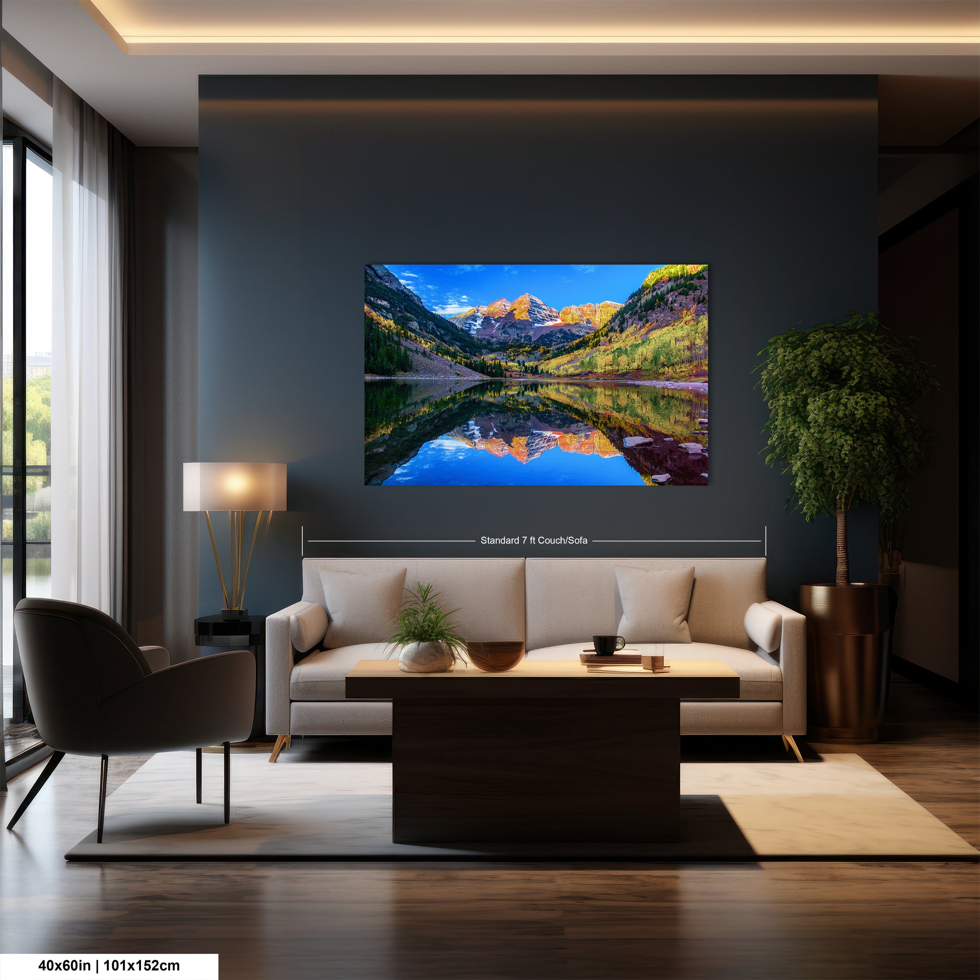 a living room filled with furniture and a painting on the wall