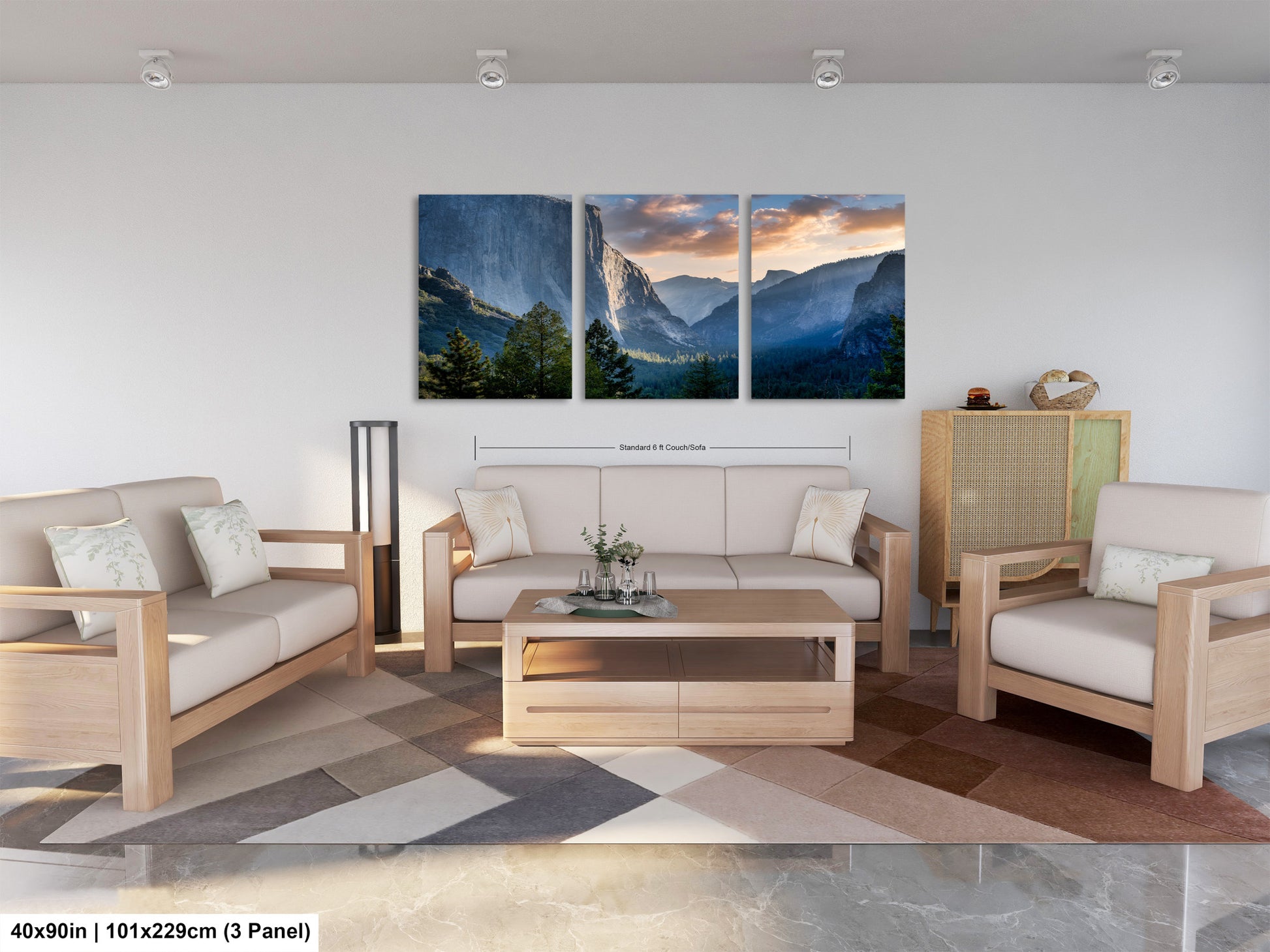 a living room filled with furniture and a painting on the wall