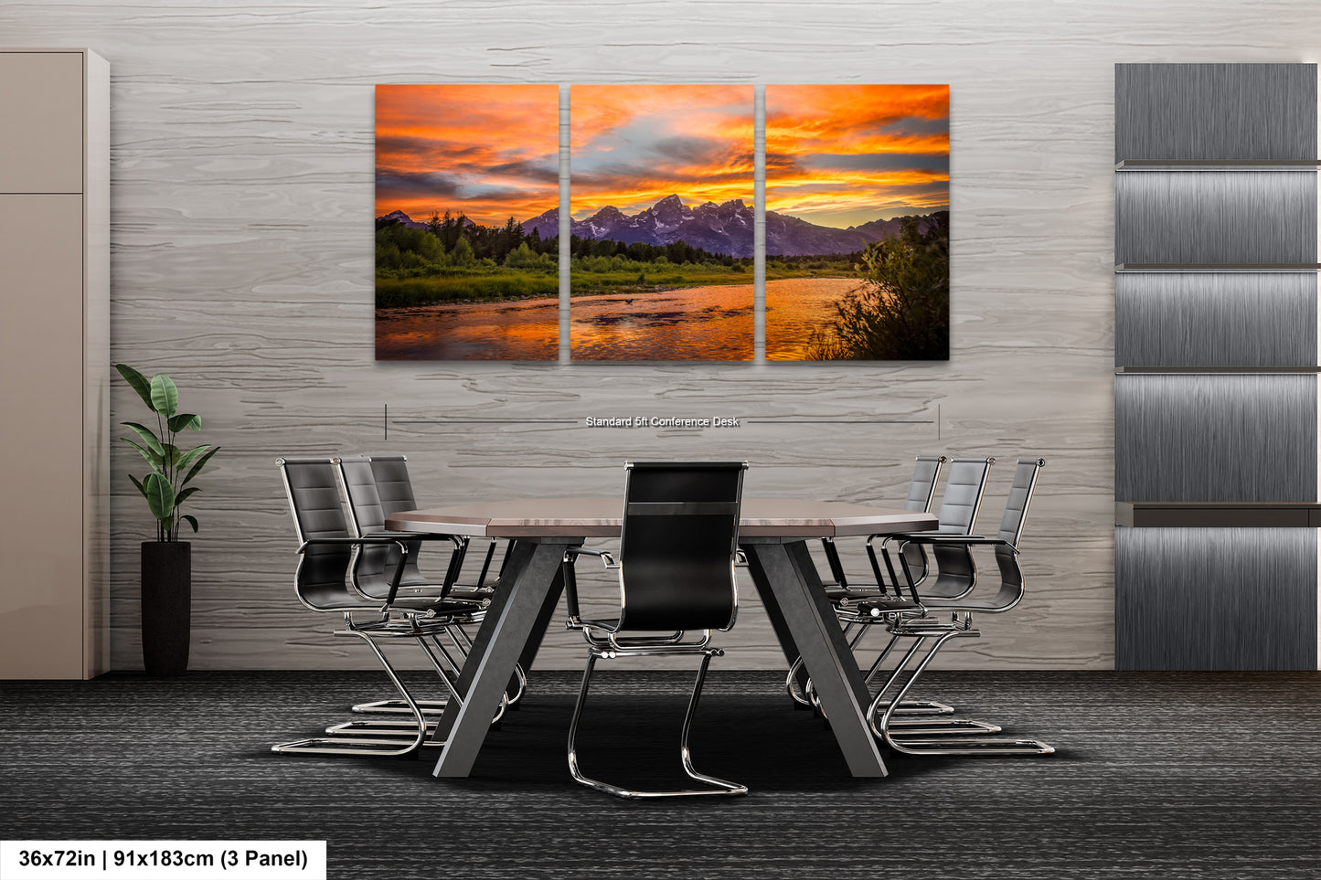 a dining room table with chairs and a painting on the wall